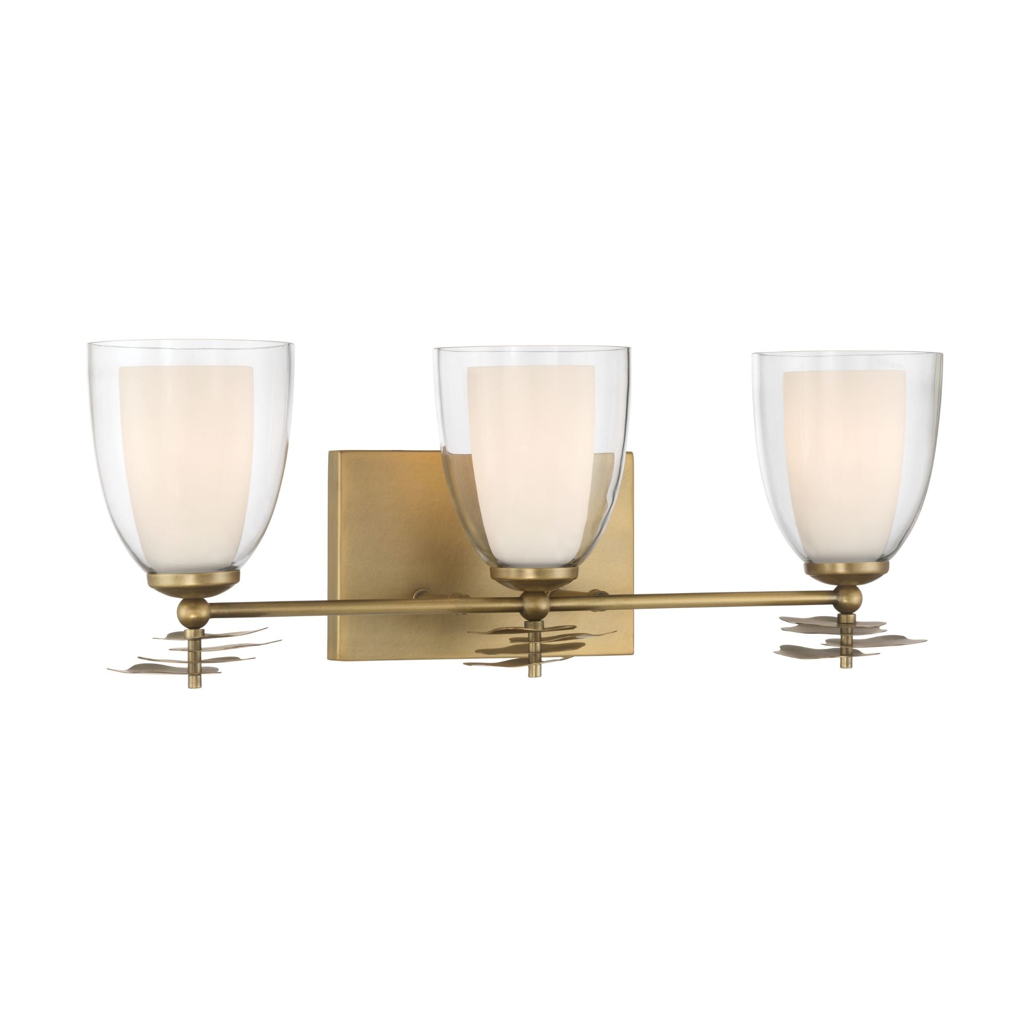 Minka-Lavery Elowen 21.75 in. 3-Light Vanity, Legacy Brass with Clear and Opal White Tapered Glass