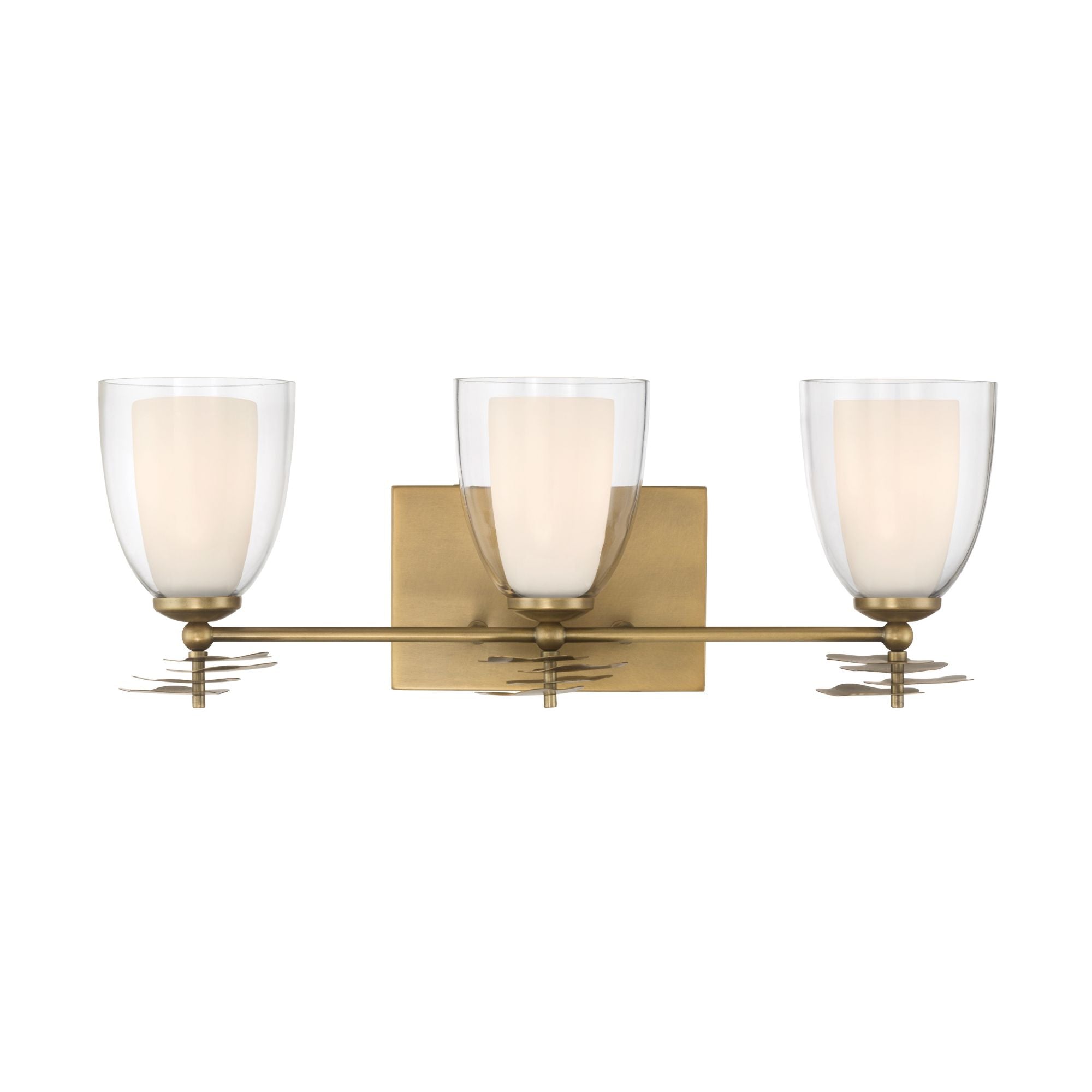 Minka-Lavery Elowen 21.75 in. 3-Light Vanity, Legacy Brass with Clear and Opal White Tapered Glass