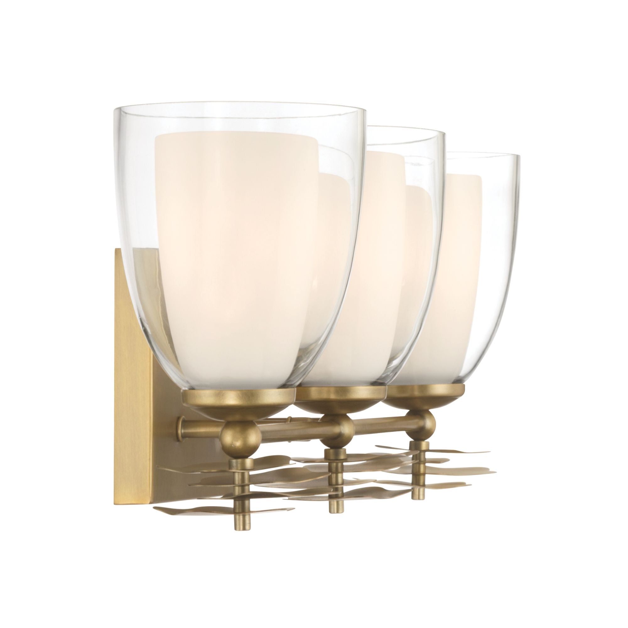 Minka-Lavery Elowen 21.75 in. 3-Light Vanity, Legacy Brass with Clear and Opal White Tapered Glass
