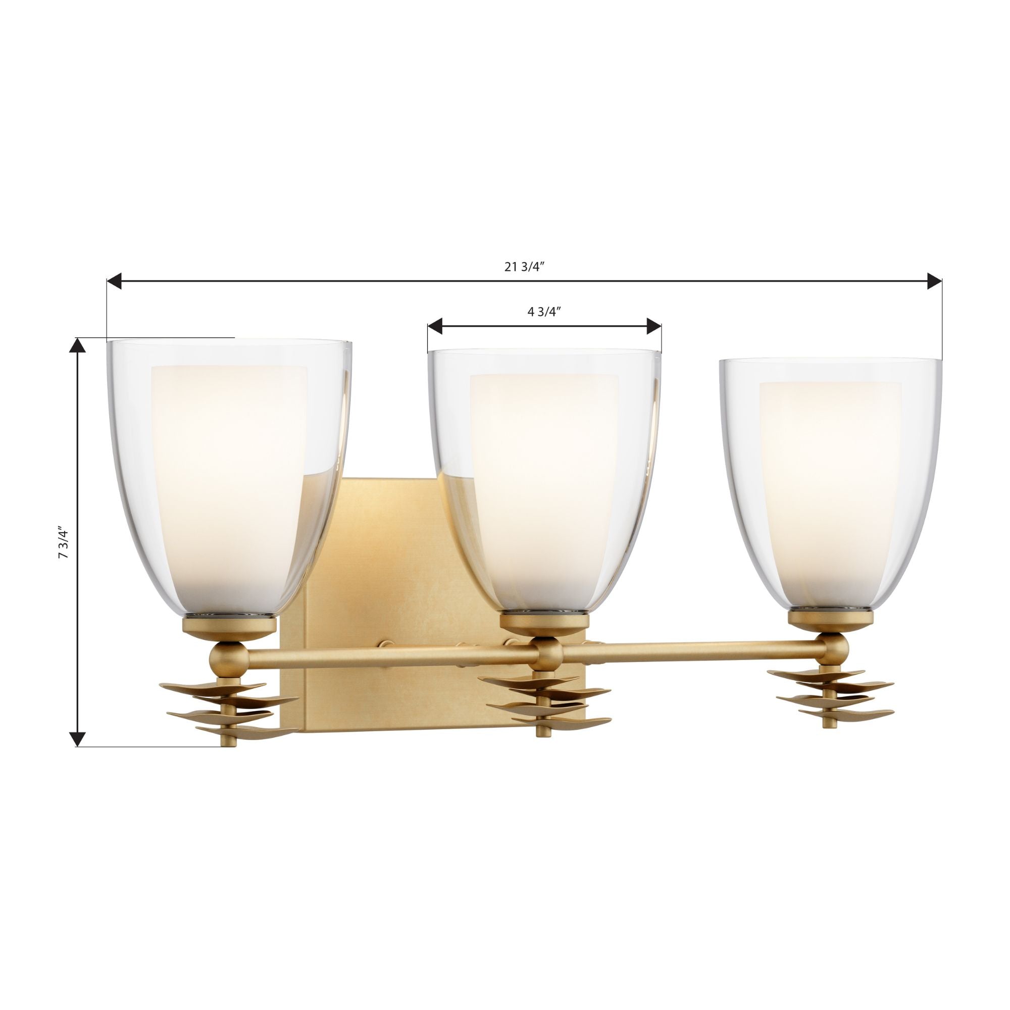 Minka-Lavery Elowen 21.75 in. 3-Light Vanity, Legacy Brass with Clear and Opal White Tapered Glass