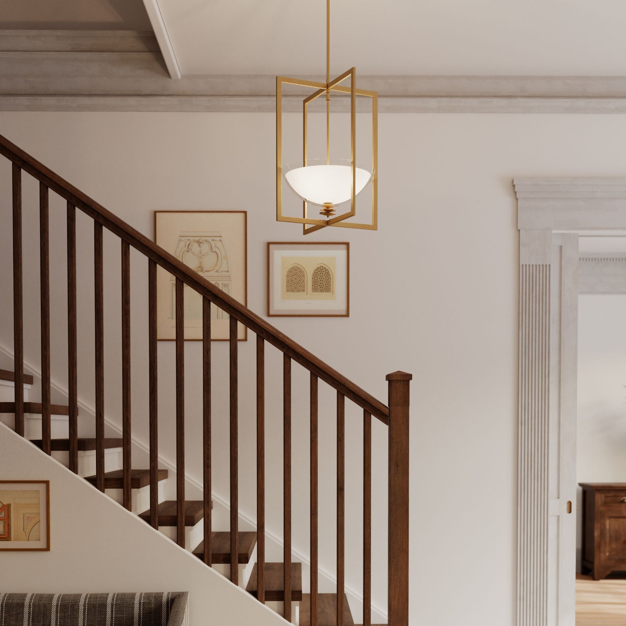 Minka-Lavery Elowen 18 in. 3-Light Pendant, Legacy Brass with Clear and Opal White Glass