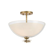 Minka-Lavery Elowen 15 in. 3-Light Semi-Flush Mount, Legacy Brass with Clear and Opal White Glass Bowl