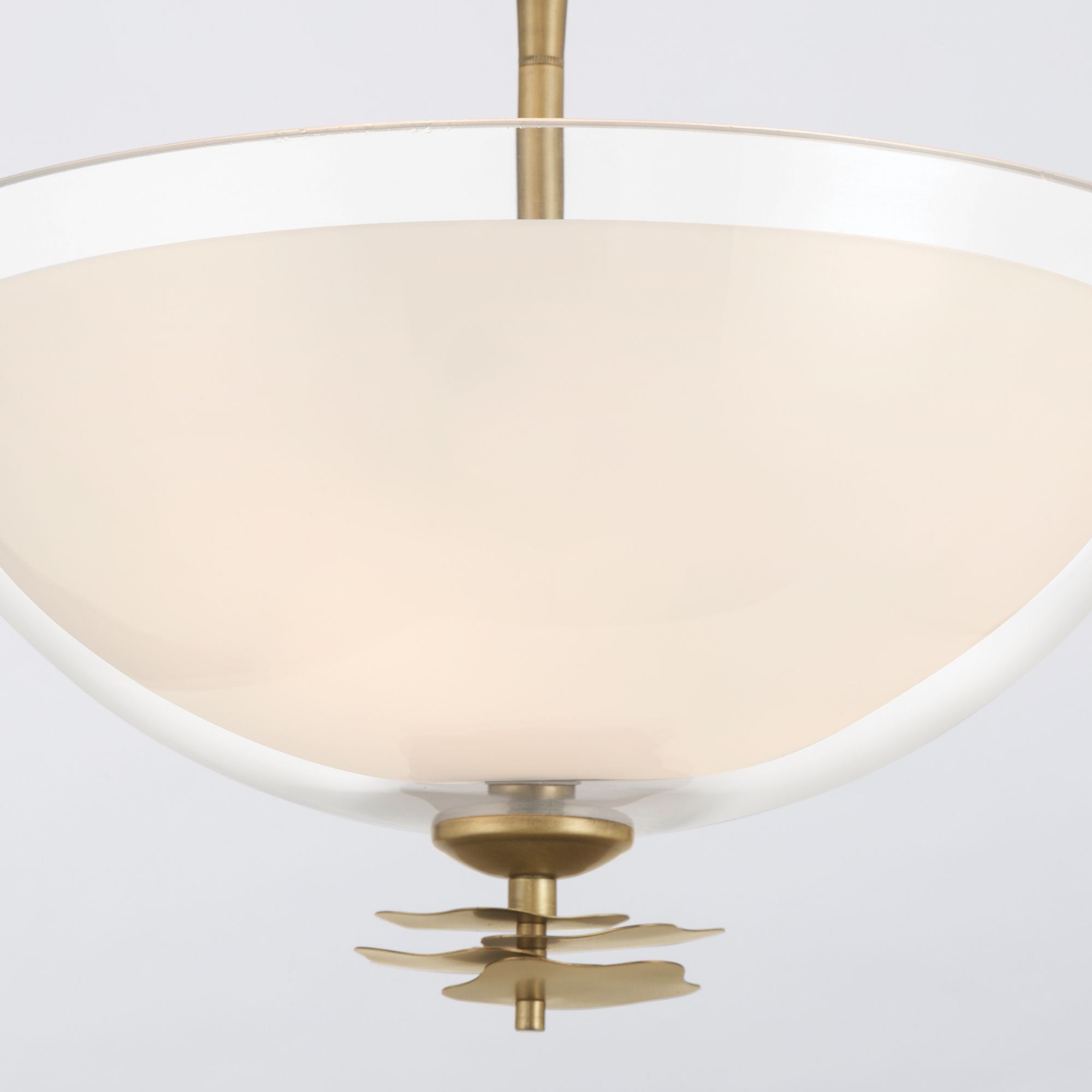 Minka-Lavery Elowen 15 in. 3-Light Semi-Flush Mount, Legacy Brass with Clear and Opal White Glass Bowl