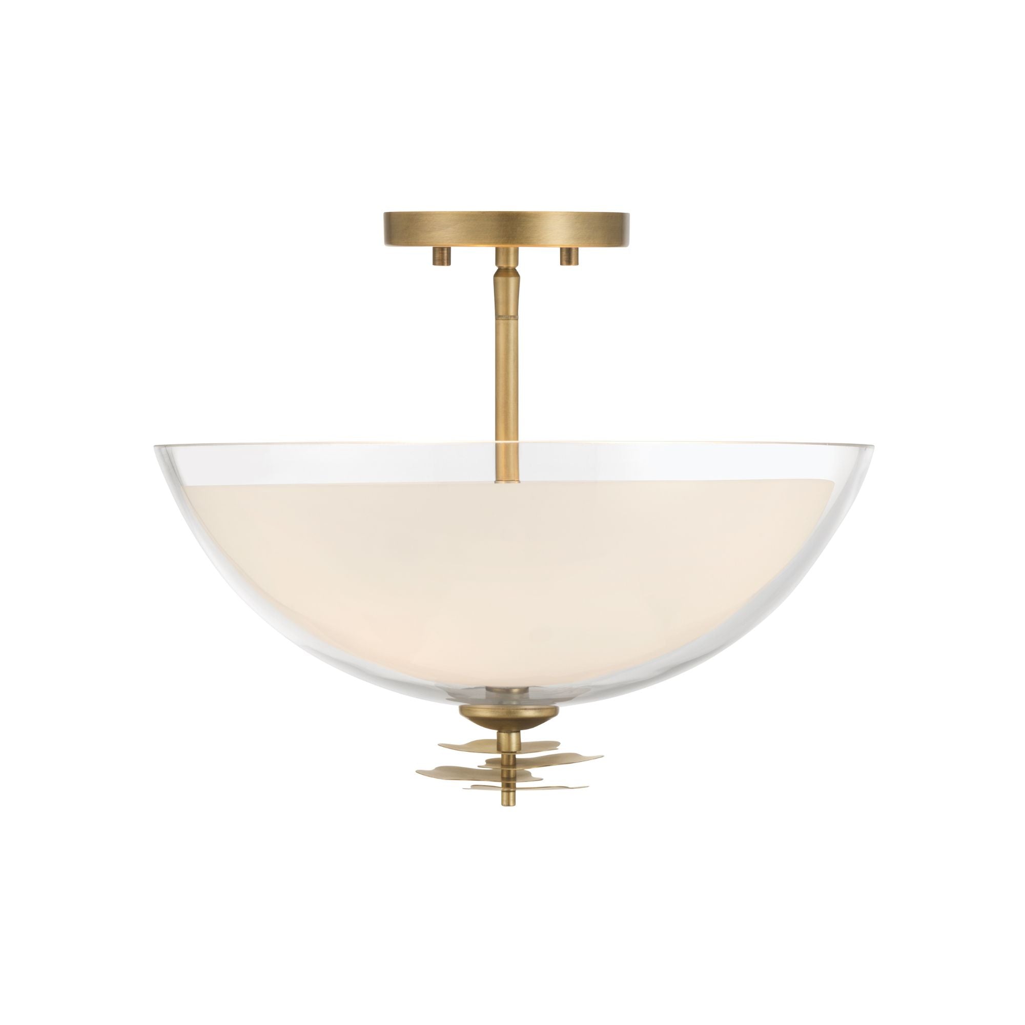 Minka-Lavery Elowen 15 in. 3-Light Semi-Flush Mount, Legacy Brass with Clear and Opal White Glass Bowl