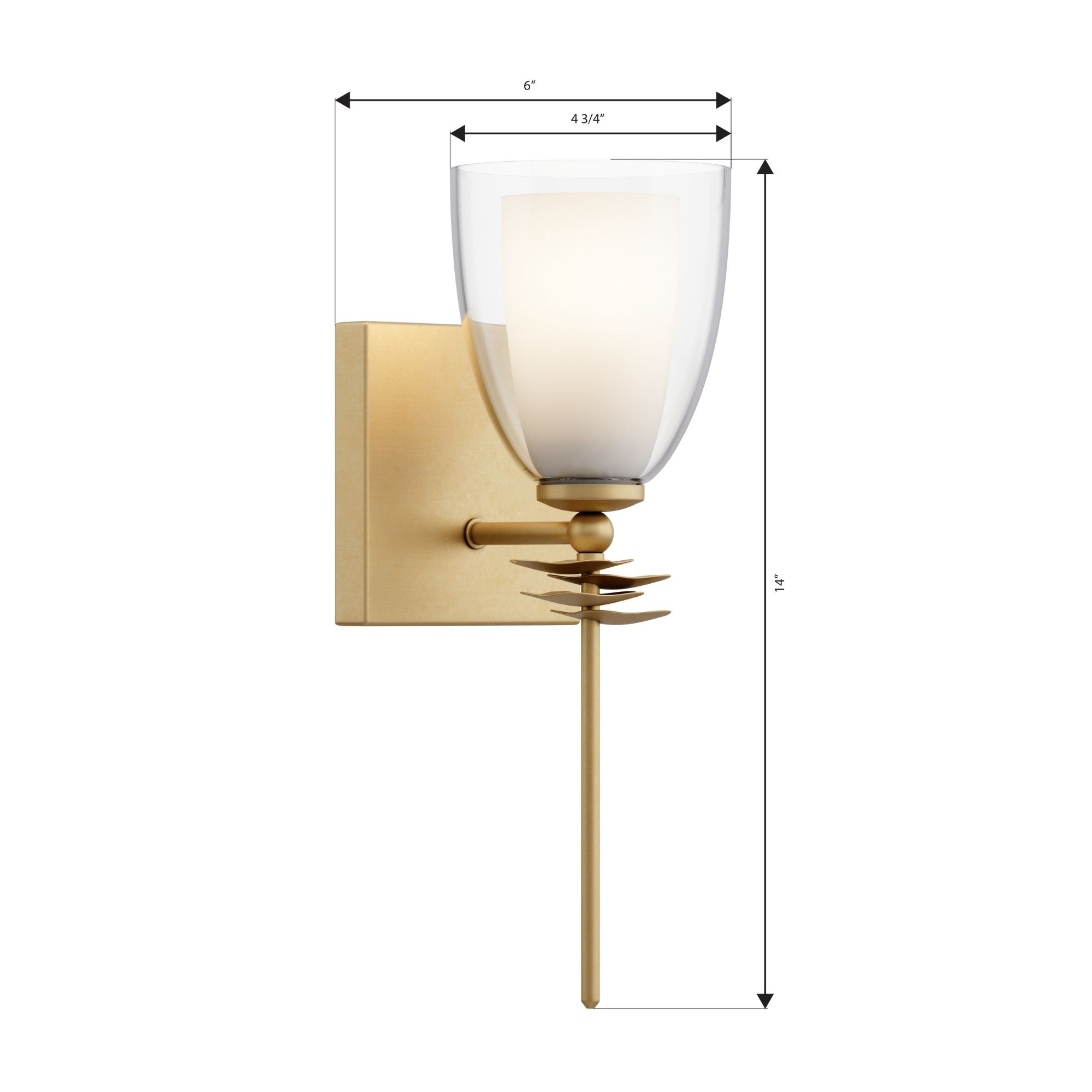 Minka-Lavery Elowen 14.25 in. Wall Sconce, Legacy Brass with Clear and Opal White Tapered Glass