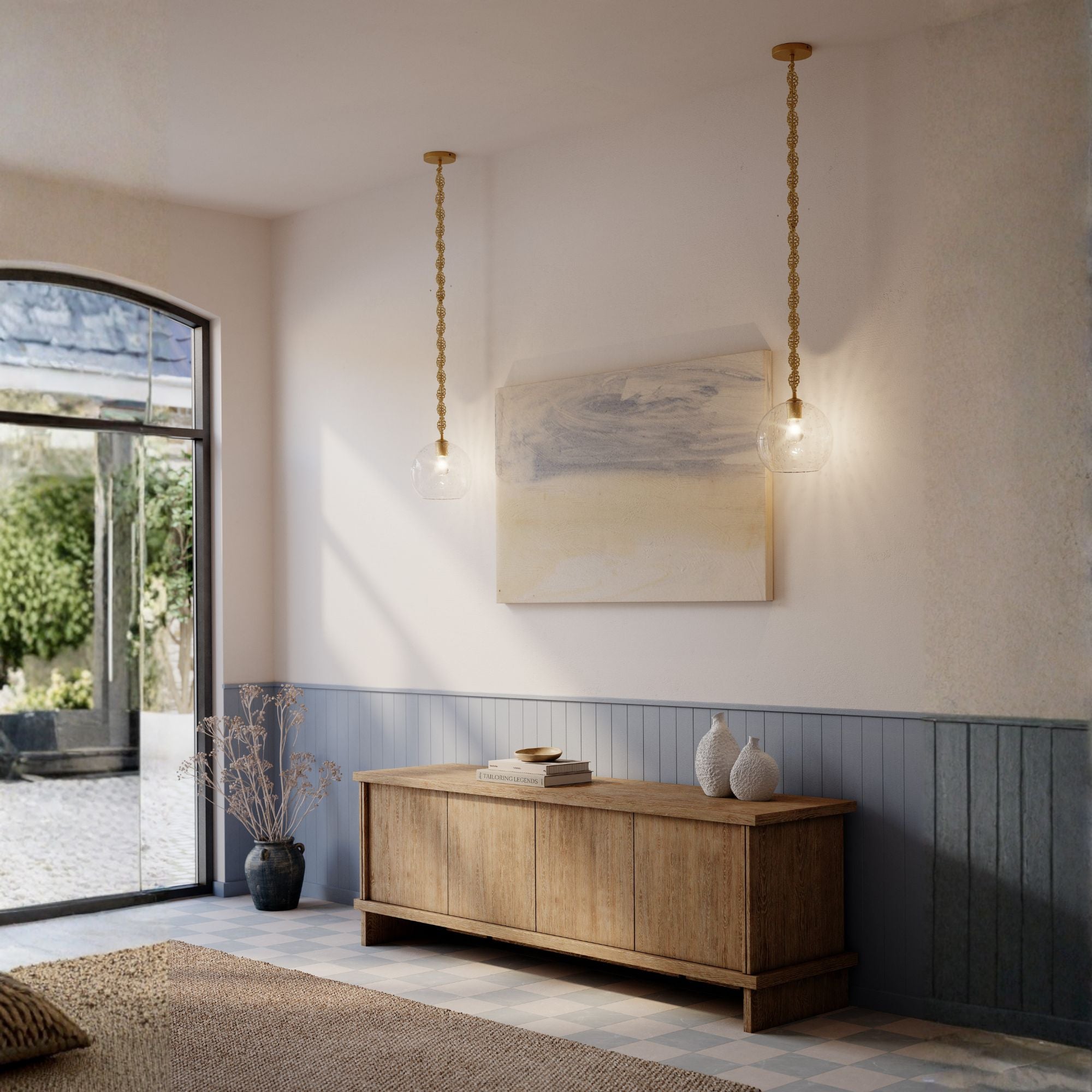 Minka-Lavery Elyric 9.75 in. Mini Pendant, Legacy Brass with Clear Seeded Glass Globe