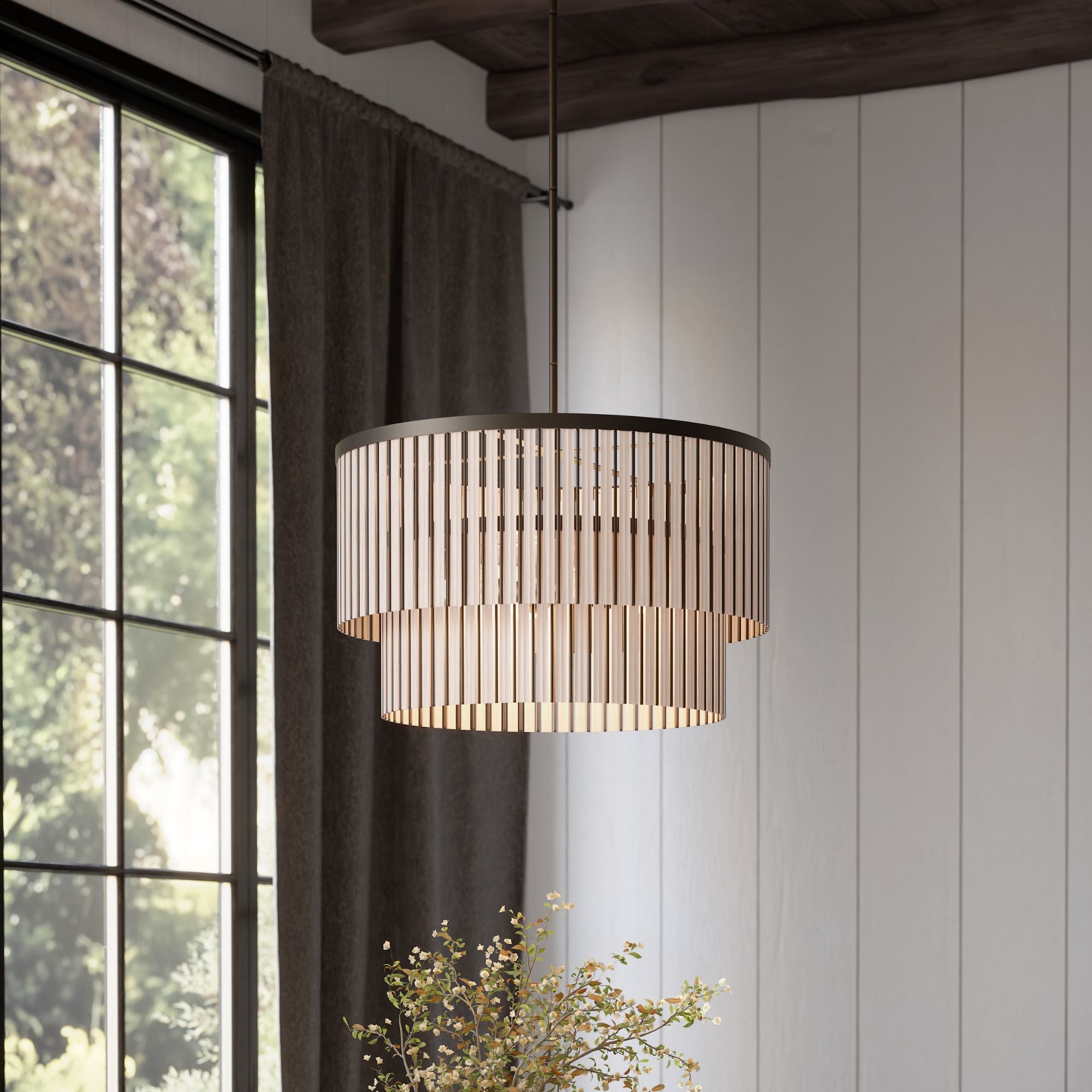 Minka-Lavery Esbelta 30.25 in. 6-Light Pendant, Dark Bronze & Whitewashed