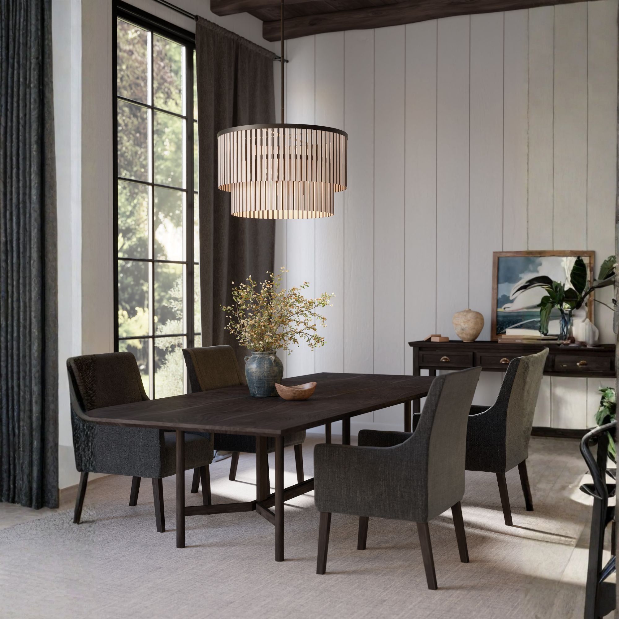 Minka-Lavery Esbelta 30.25 in. 6-Light Pendant, Dark Bronze & Whitewashed