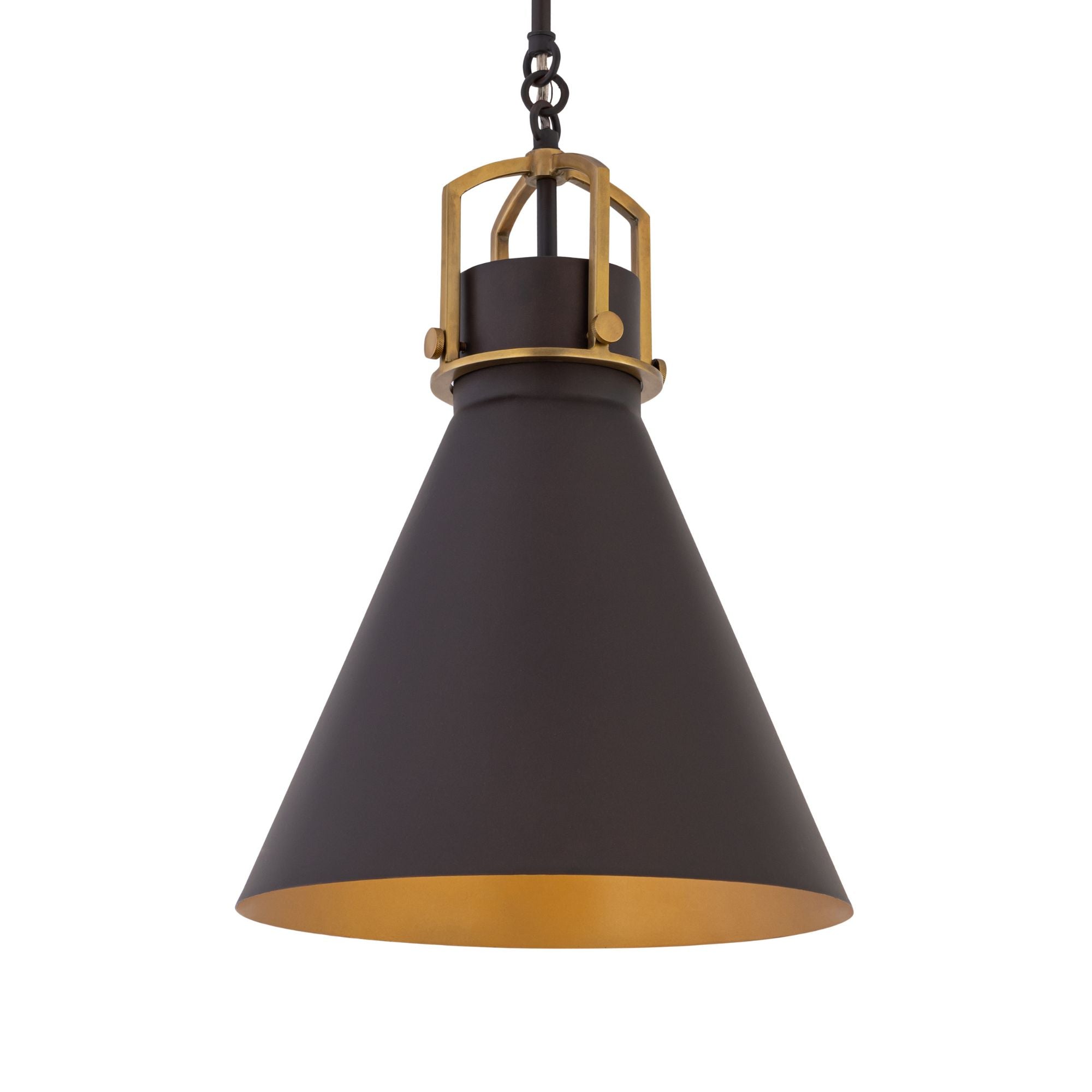 Minka-Lavery Fenric 19 in. Pendant Light, Dark Bronze & Legacy Brass with Metal Shade