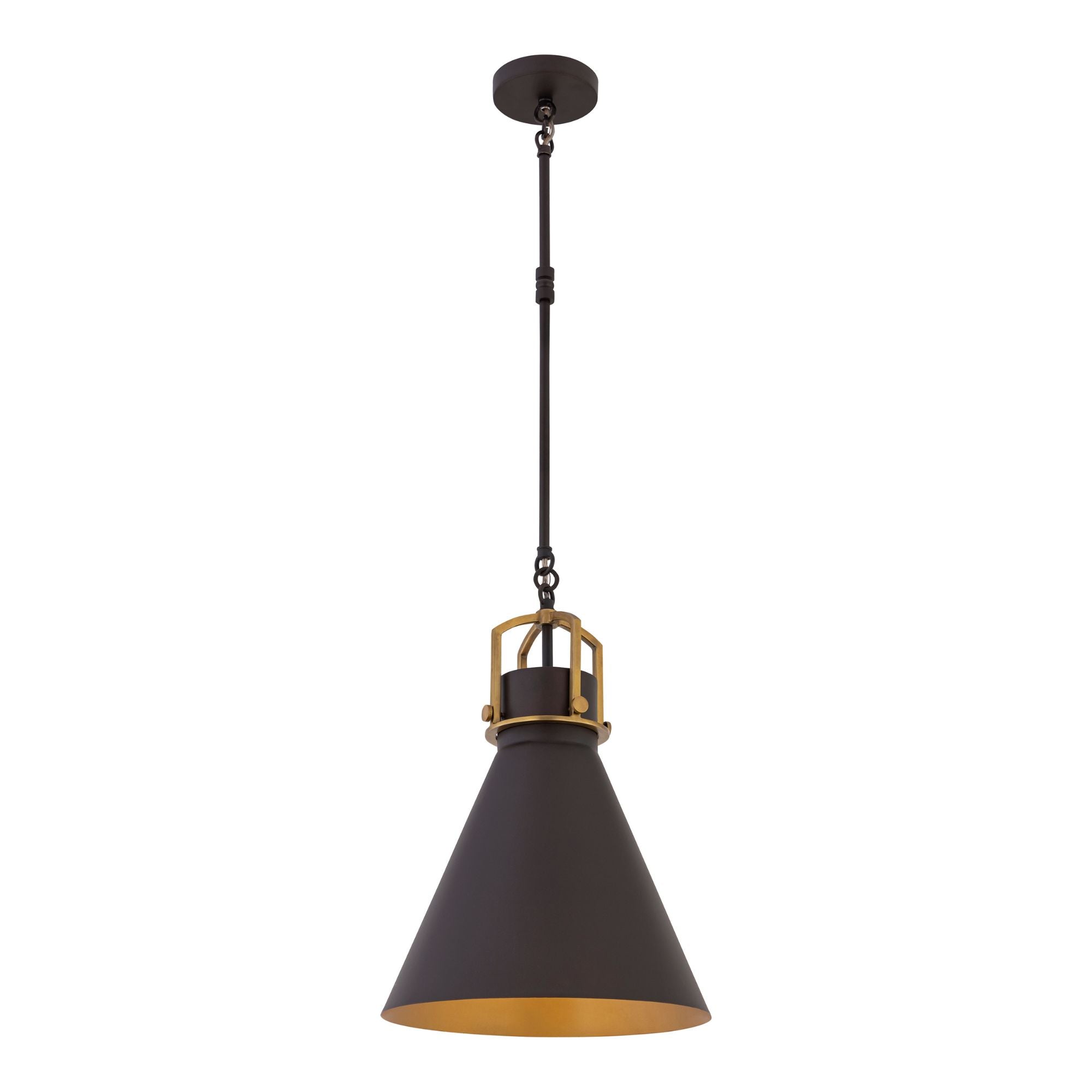 Minka-Lavery Fenric 19 in. Pendant Light, Dark Bronze & Legacy Brass with Metal Shade
