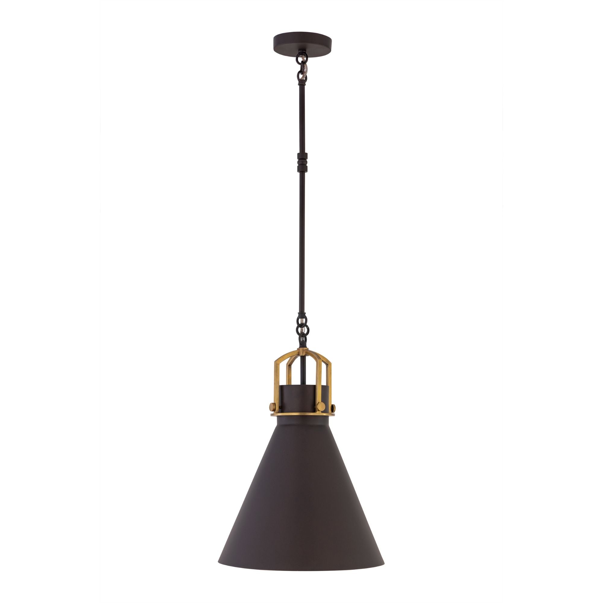 Minka-Lavery Fenric 19 in. Pendant Light, Dark Bronze & Legacy Brass with Metal Shade