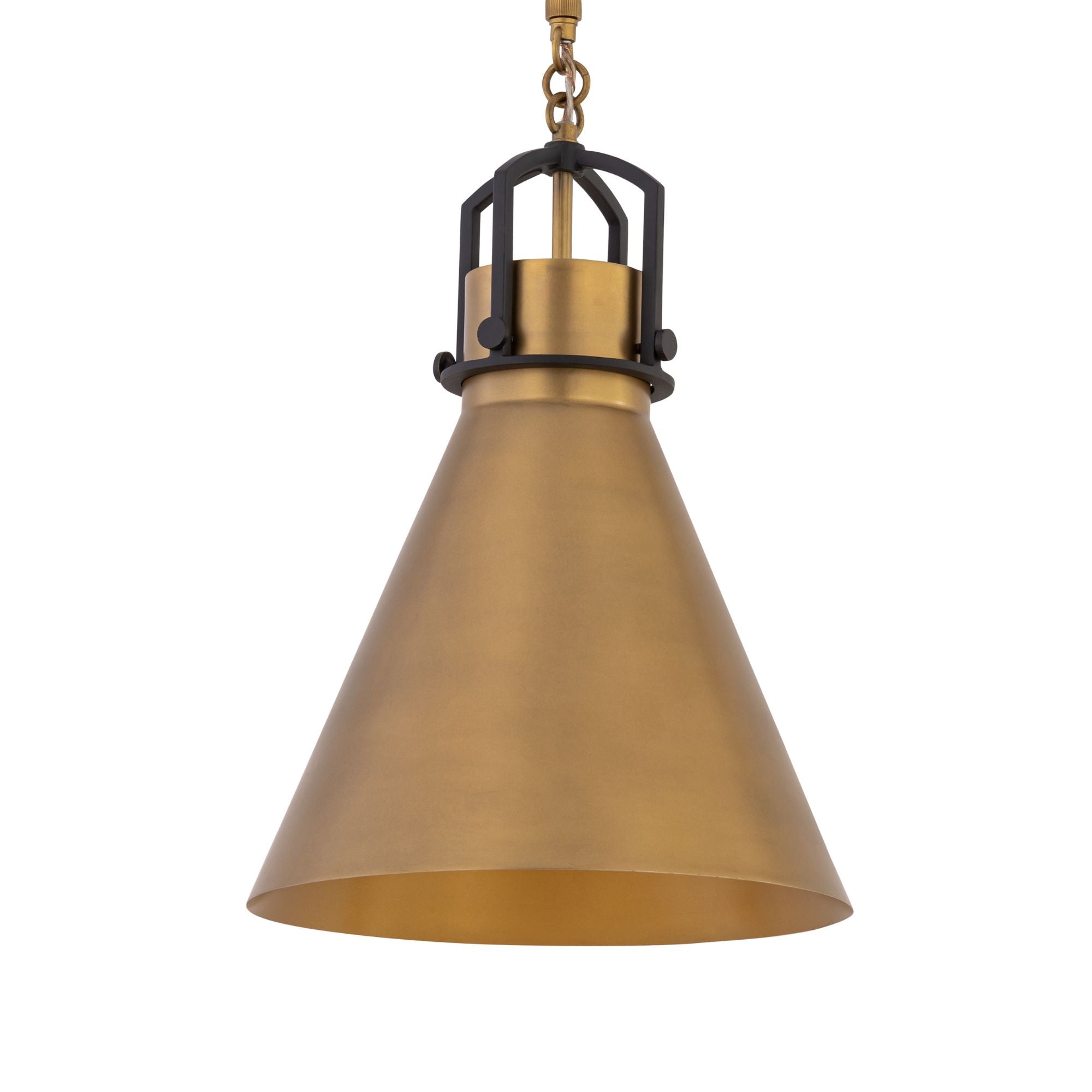 Minka-Lavery Fenric 19 in. Pendant Light, Legacy Brass & Dark Bronze with Metal Cone Shade