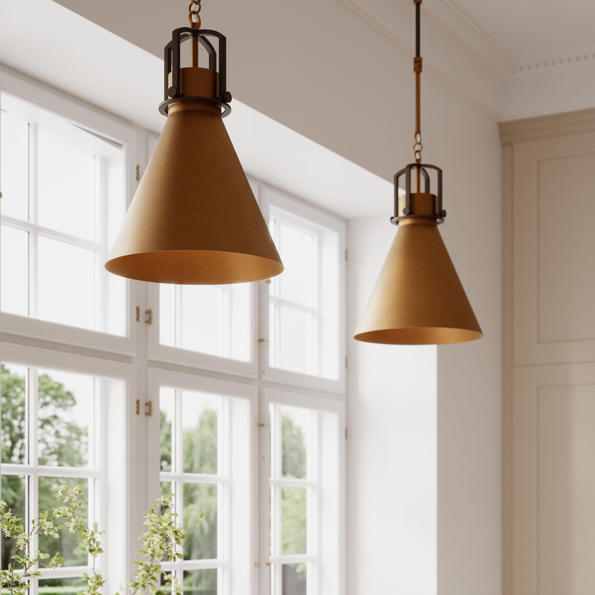 Minka-Lavery Fenric 19 in. Pendant Light, Legacy Brass & Dark Bronze with Metal Cone Shade