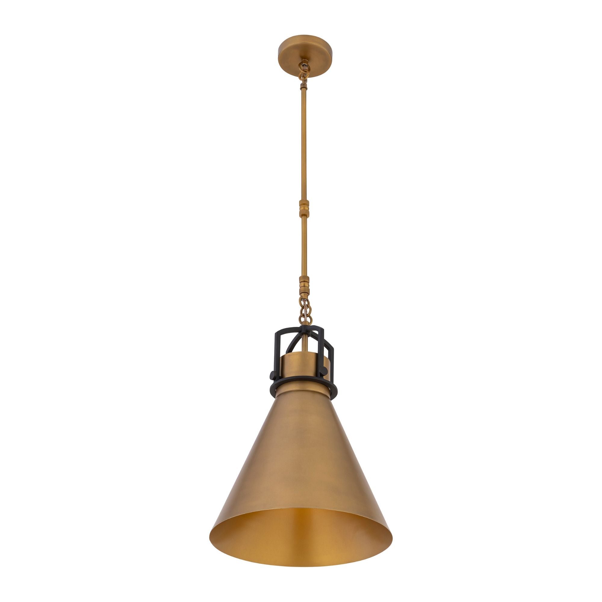Minka-Lavery Fenric 19 in. Pendant Light, Legacy Brass & Dark Bronze with Metal Cone Shade