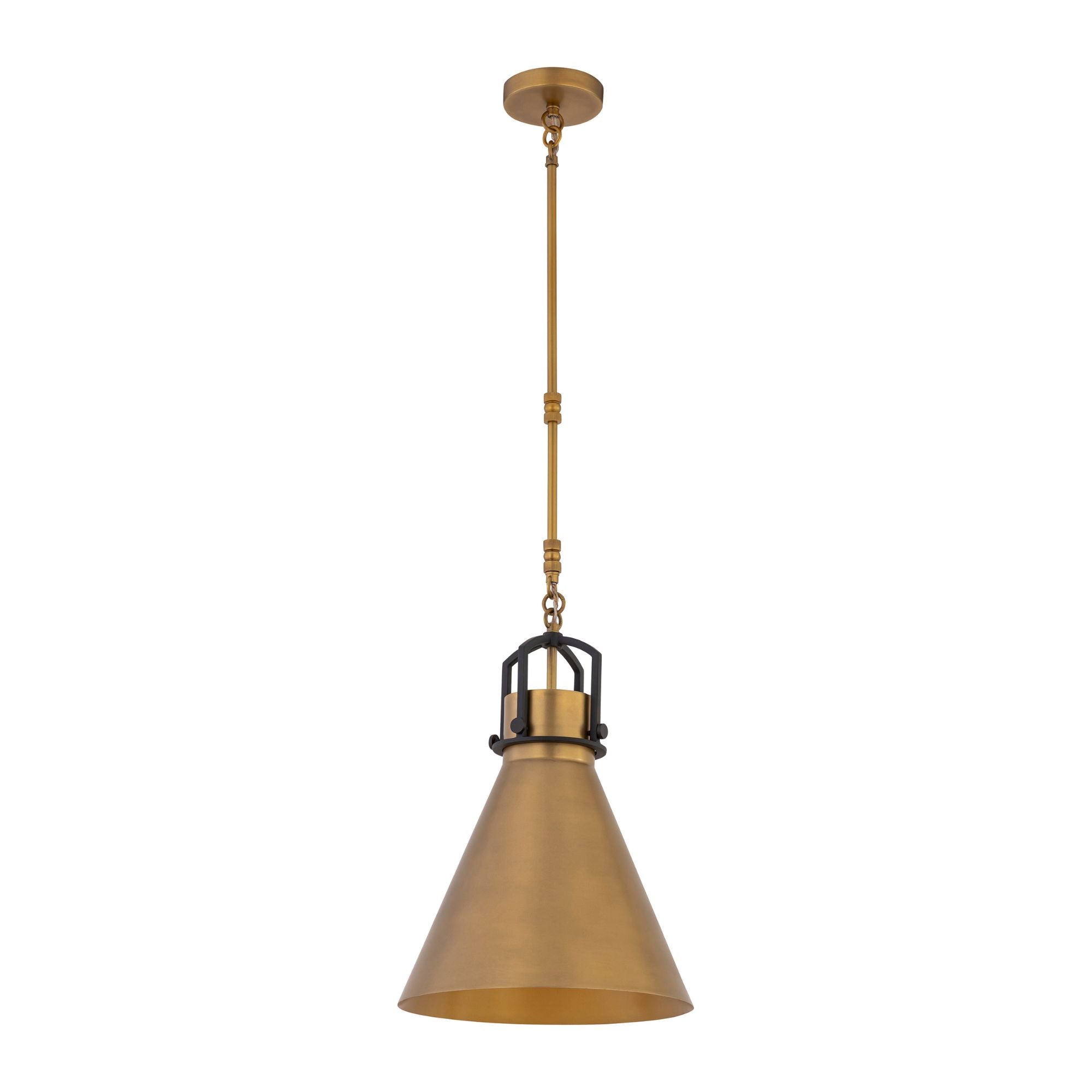 Minka-Lavery Fenric 19 in. Pendant Light, Legacy Brass & Dark Bronze with Metal Cone Shade