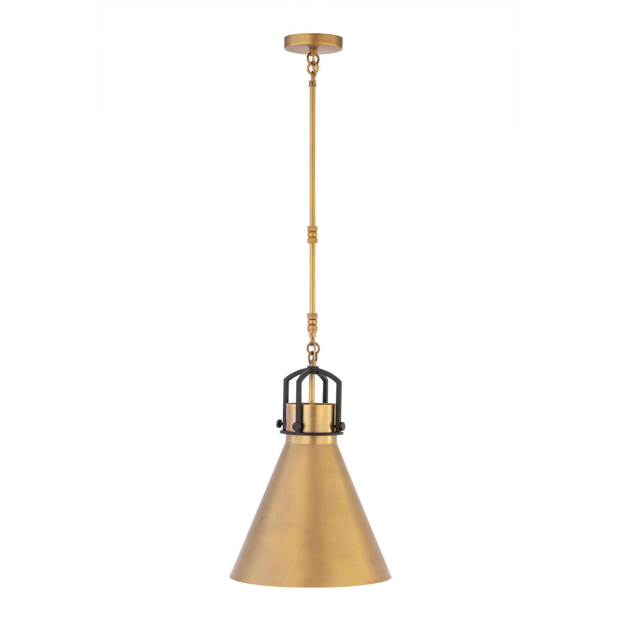 Minka-Lavery Fenric 19 in. Pendant Light, Legacy Brass & Dark Bronze with Metal Cone Shade