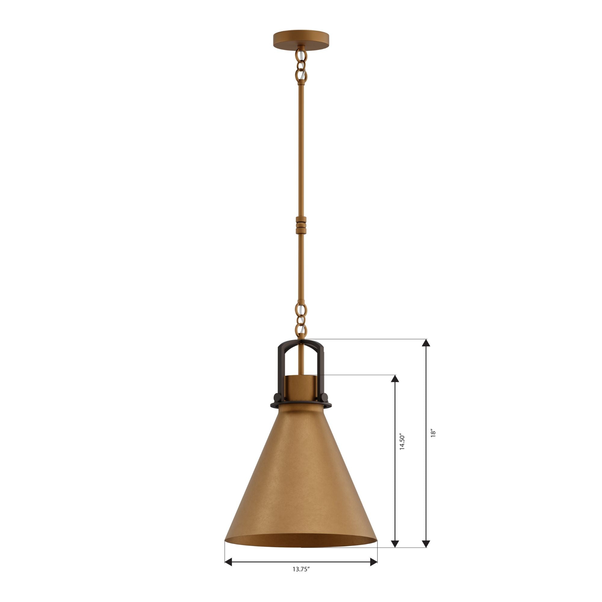 Minka-Lavery Fenric 19 in. Pendant Light, Legacy Brass & Dark Bronze with Metal Cone Shade