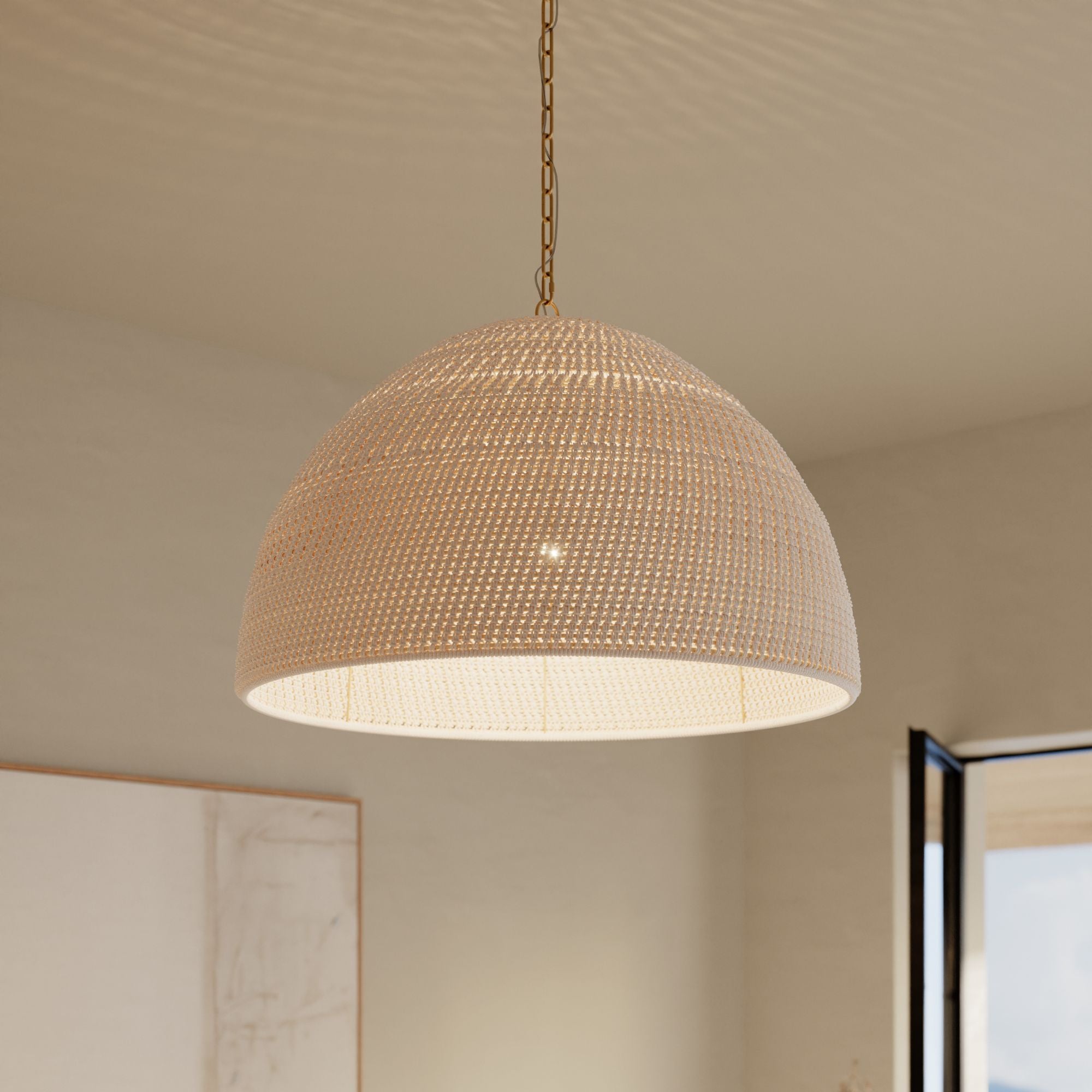 Minka-Lavery Fernwood 23.5 in. Pendant, Legacy Brass with Off White Fabric Shade