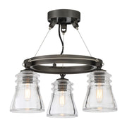 Graham Avenue 17" 3-Light Semi-Flush Mount, Smoked Iron & Brushed Nickel Finish