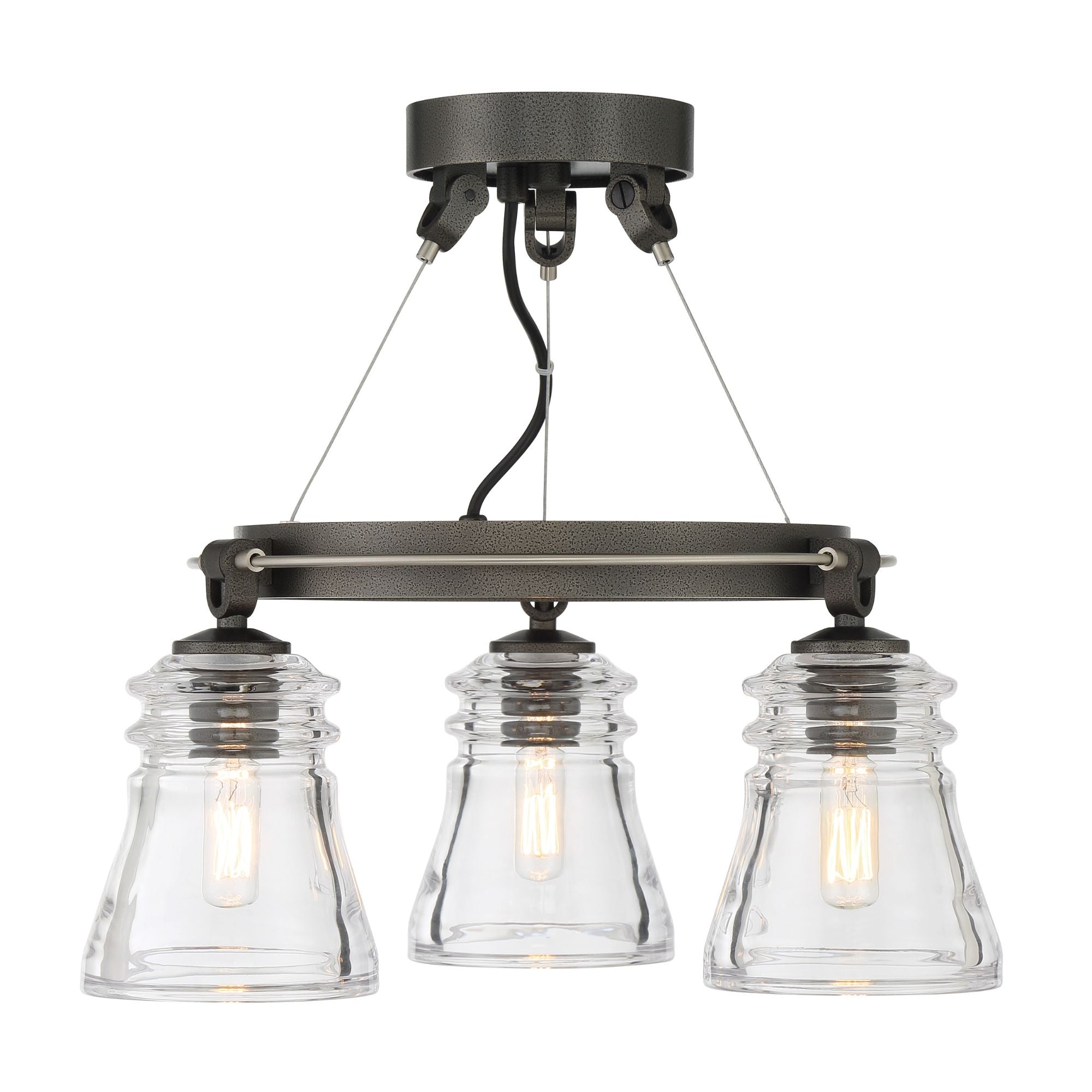 Graham Avenue 17" 3-Light Semi-Flush Mount, Smoked Iron & Brushed Nickel Finish