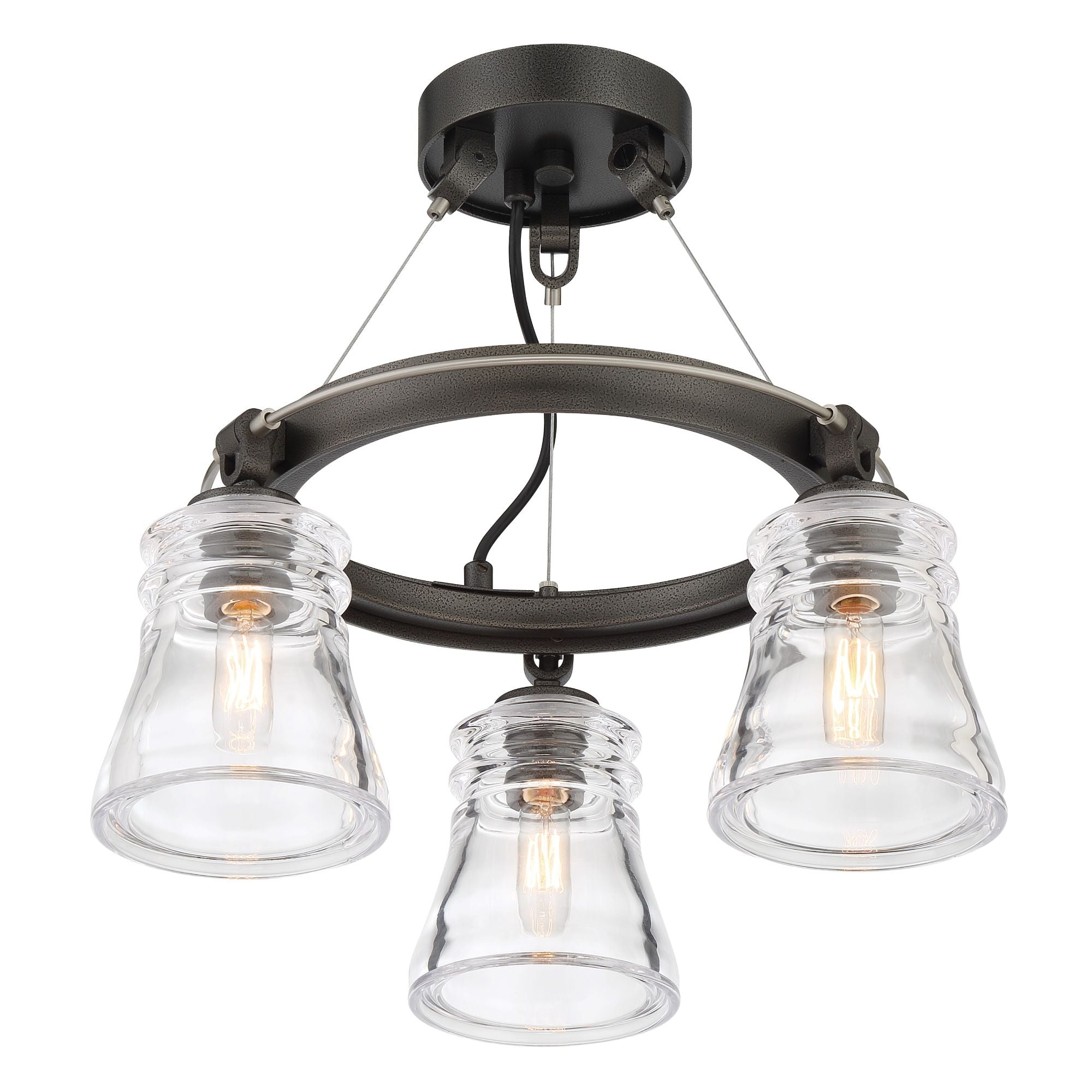 Graham Avenue 17" 3-Light Semi-Flush Mount, Smoked Iron & Brushed Nickel Finish