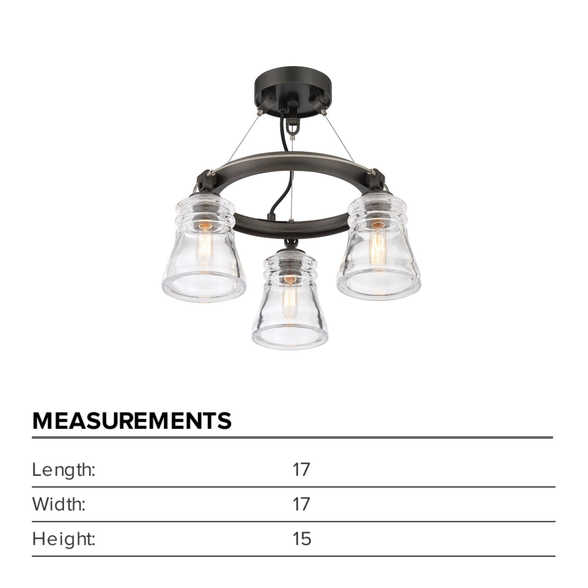 Graham Avenue 17" 3-Light Semi-Flush Mount, Smoked Iron & Brushed Nickel Finish