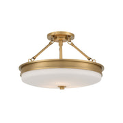 Minka-Lavery Halora 15.25 in. 3-Light Semi-Flush Mount, Legacy Brass with Etched Opal Glass Disk
