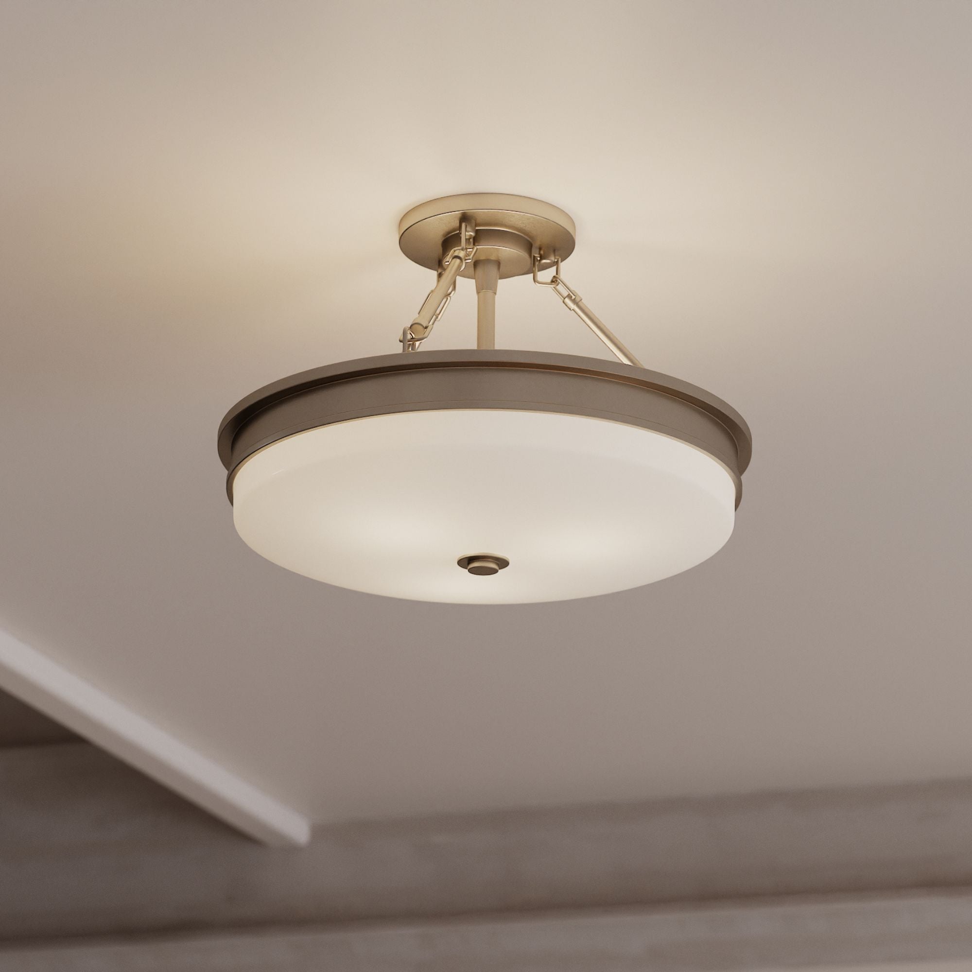 Minka-Lavery Halora 15.25 in. 3-Light Semi-Flush Mount, Brushed Nickel with Etched Opal Glass Disk