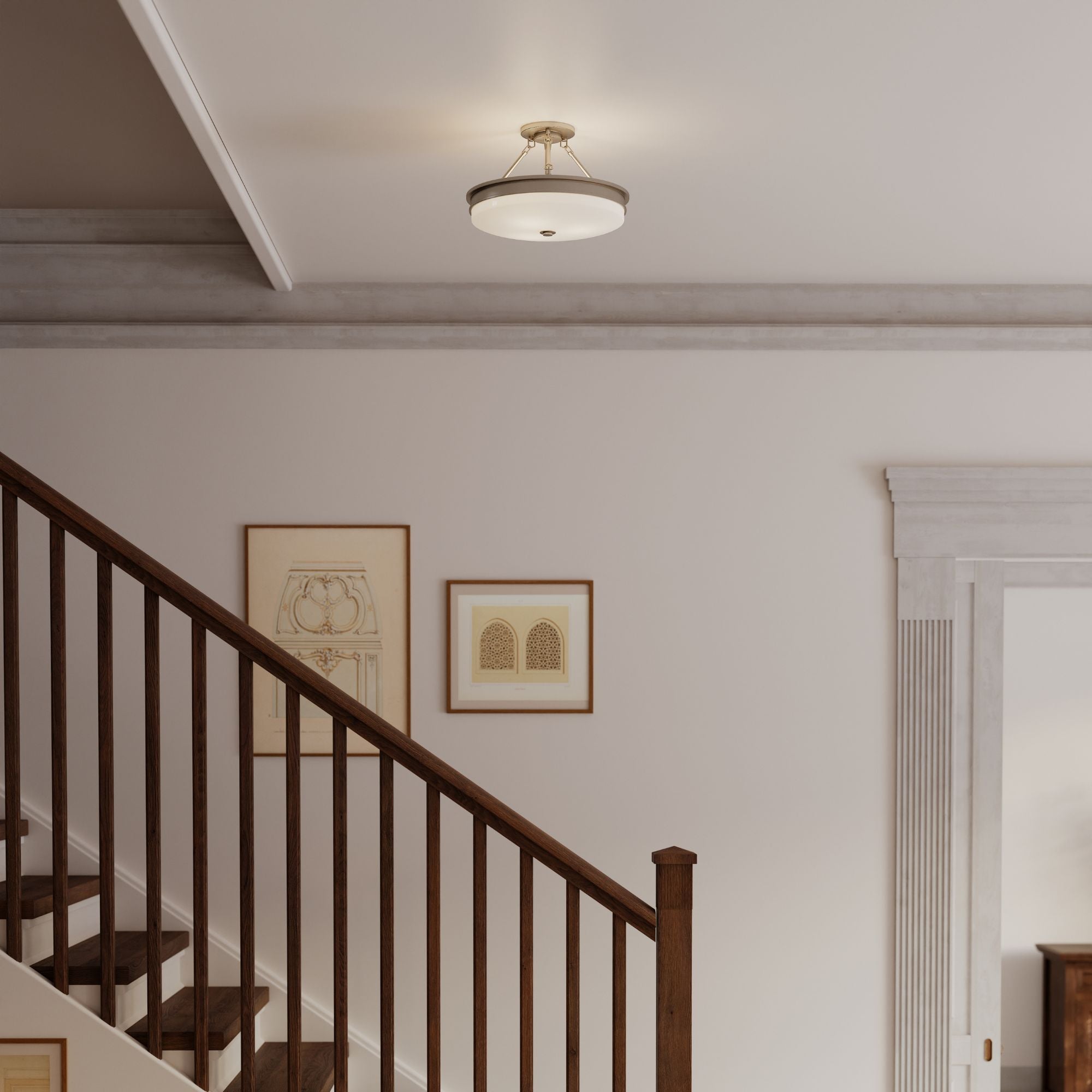 Minka-Lavery Halora 15.25 in. 3-Light Semi-Flush Mount, Brushed Nickel with Etched Opal Glass Disk