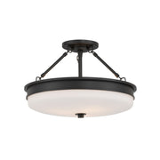 Minka-Lavery Halora 15.25 in. 3-Light Semi-Flush Mount, Dark Matte Black with Etched Opal Glass Disk
