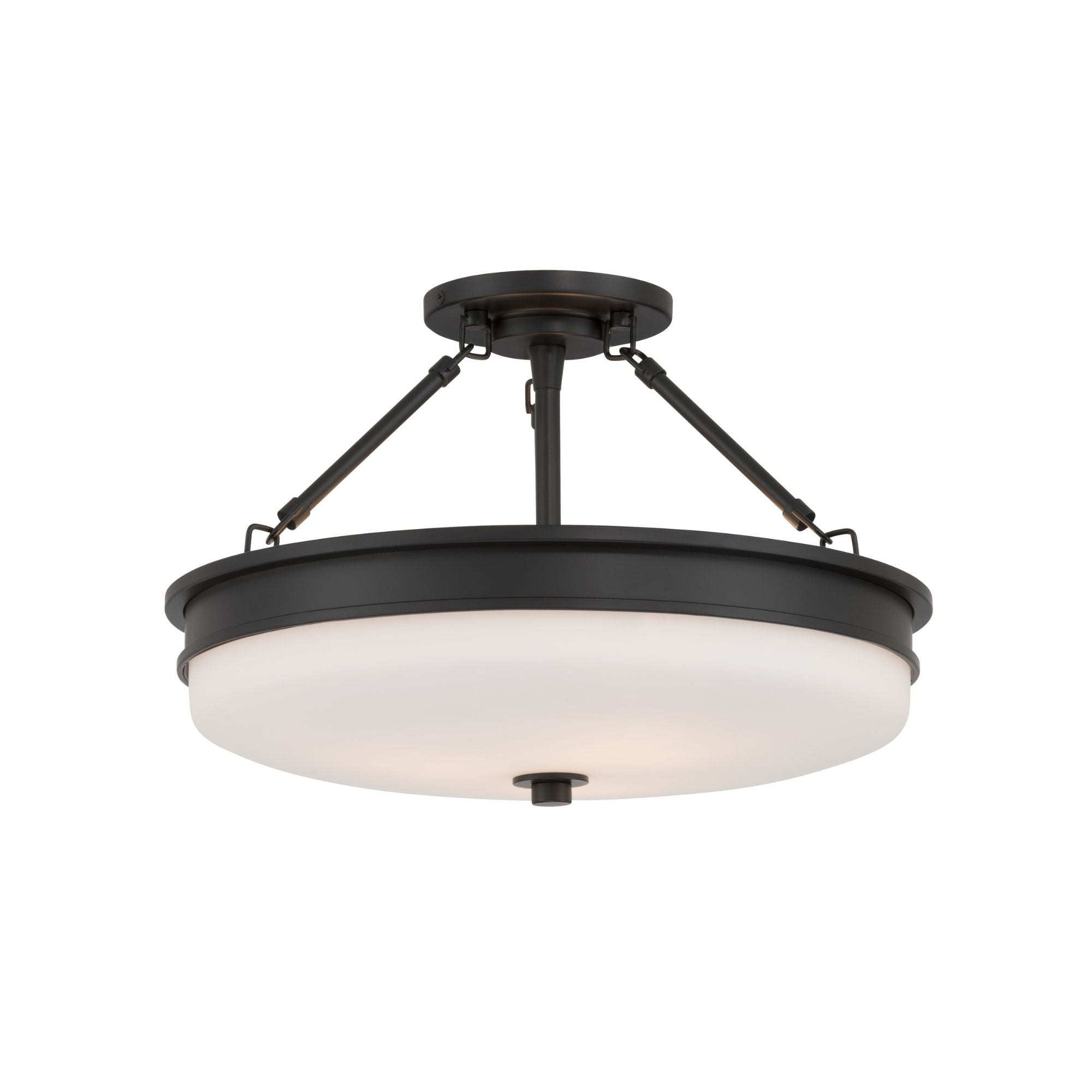 Minka-Lavery Halora 15.25 in. 3-Light Semi-Flush Mount, Dark Matte Black with Etched Opal Glass Disk