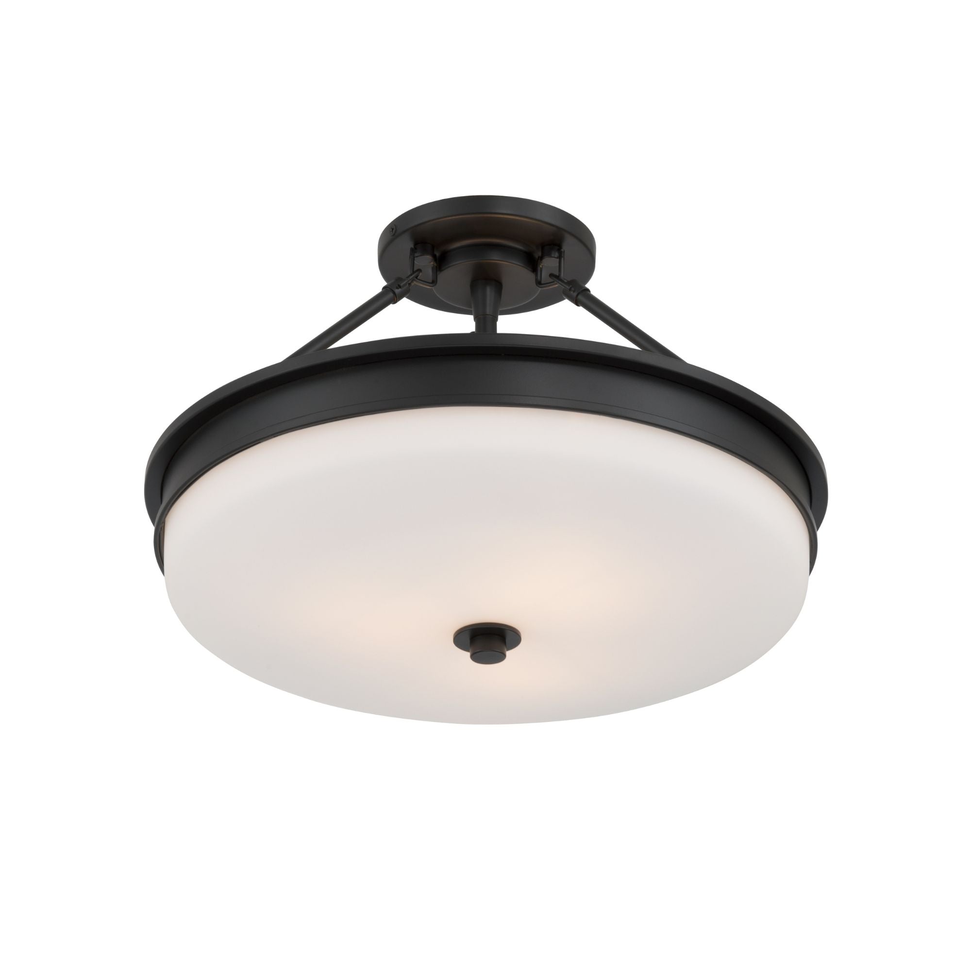 Minka-Lavery Halora 15.25 in. 3-Light Semi-Flush Mount, Dark Matte Black with Etched Opal Glass Disk