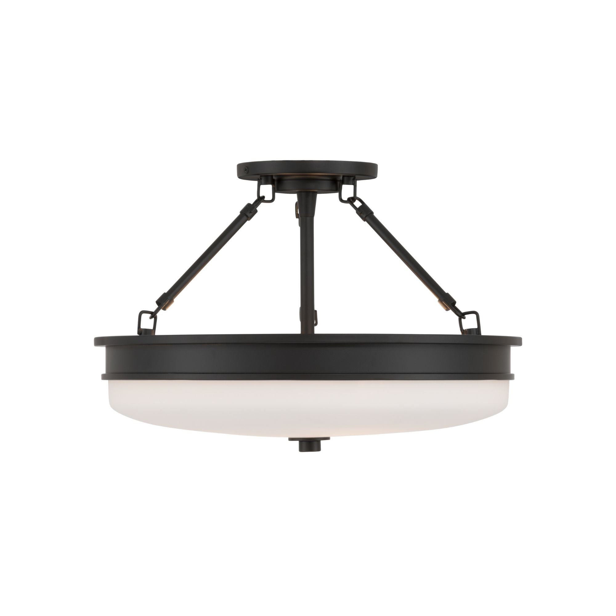 Minka-Lavery Halora 15.25 in. 3-Light Semi-Flush Mount, Dark Matte Black with Etched Opal Glass Disk