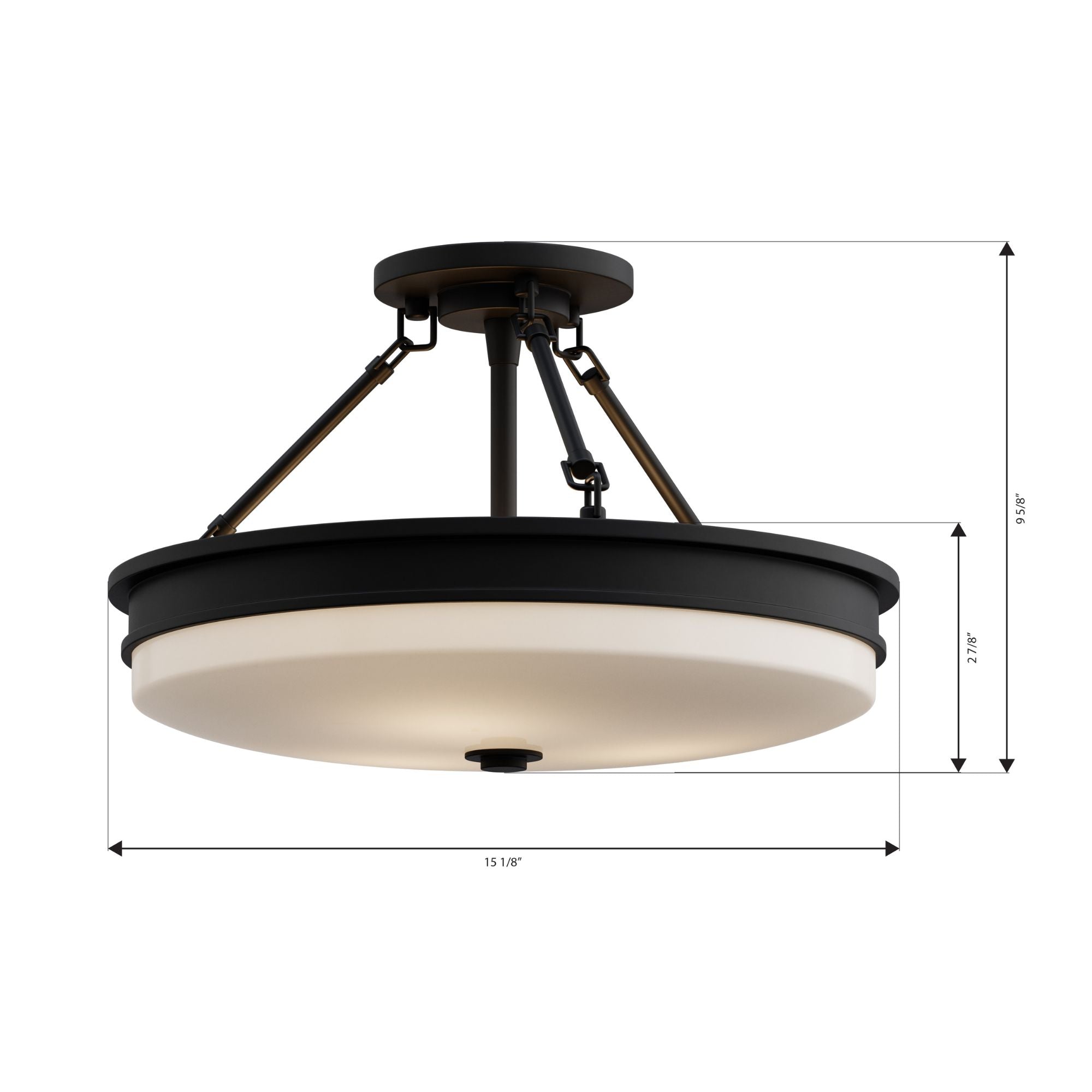 Minka-Lavery Halora 15.25 in. 3-Light Semi-Flush Mount, Dark Matte Black with Etched Opal Glass Disk