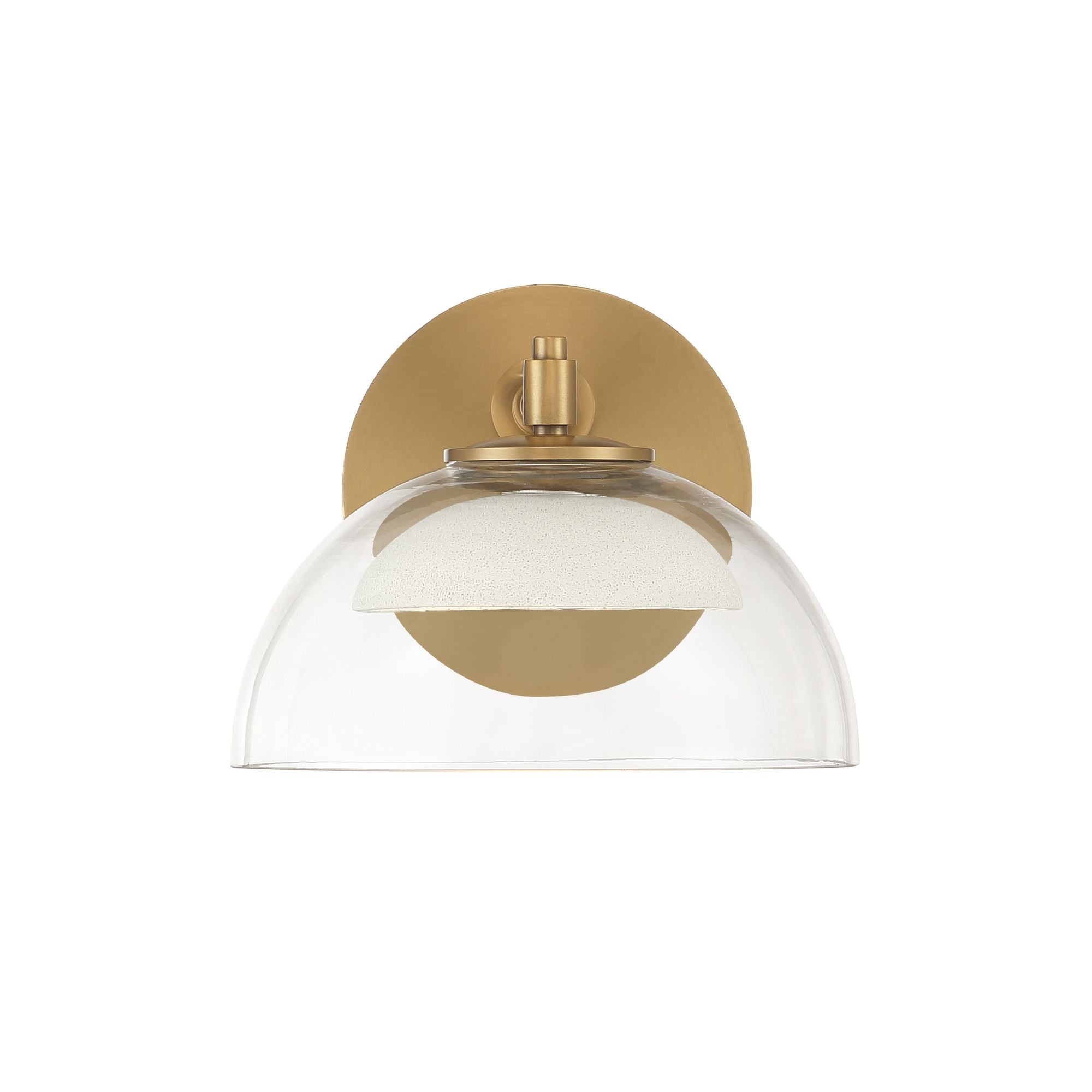 Minka-Lavery Halwynd 5.75 in. LED Bath Sconce, Legacy Brass with Clear Glass & Textured Cement Dome