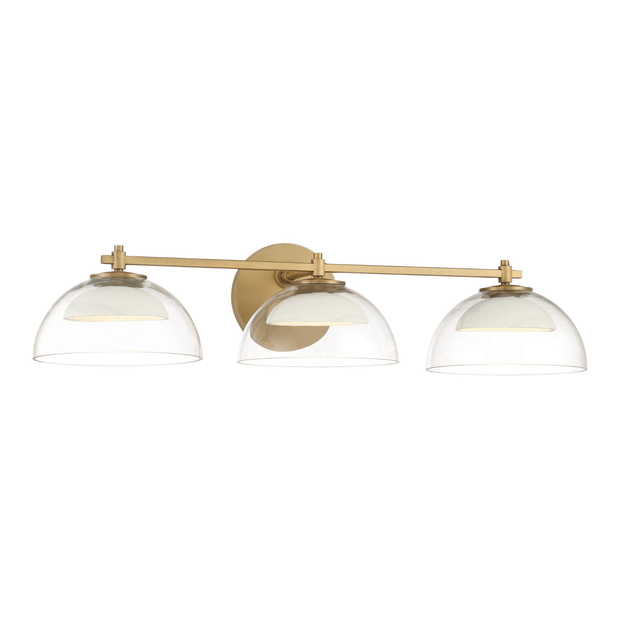 Minka-Lavery Halwynd 25.25 in. Vanity Light, Legacy Brass with Clear Glass & Textured Cement Dome Shades
