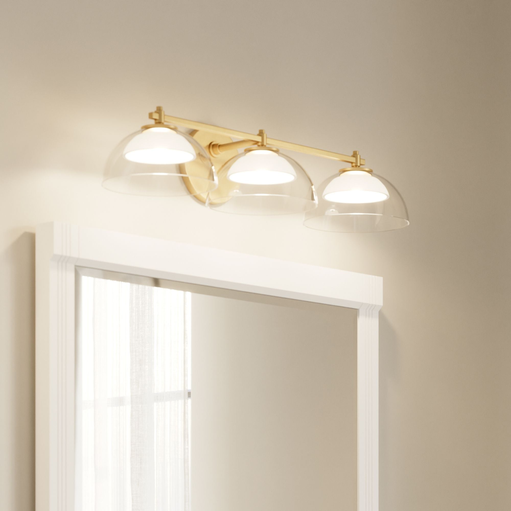 Minka-Lavery Halwynd 25.25 in. Vanity Light, Legacy Brass with Clear Glass & Textured Cement Dome Shades