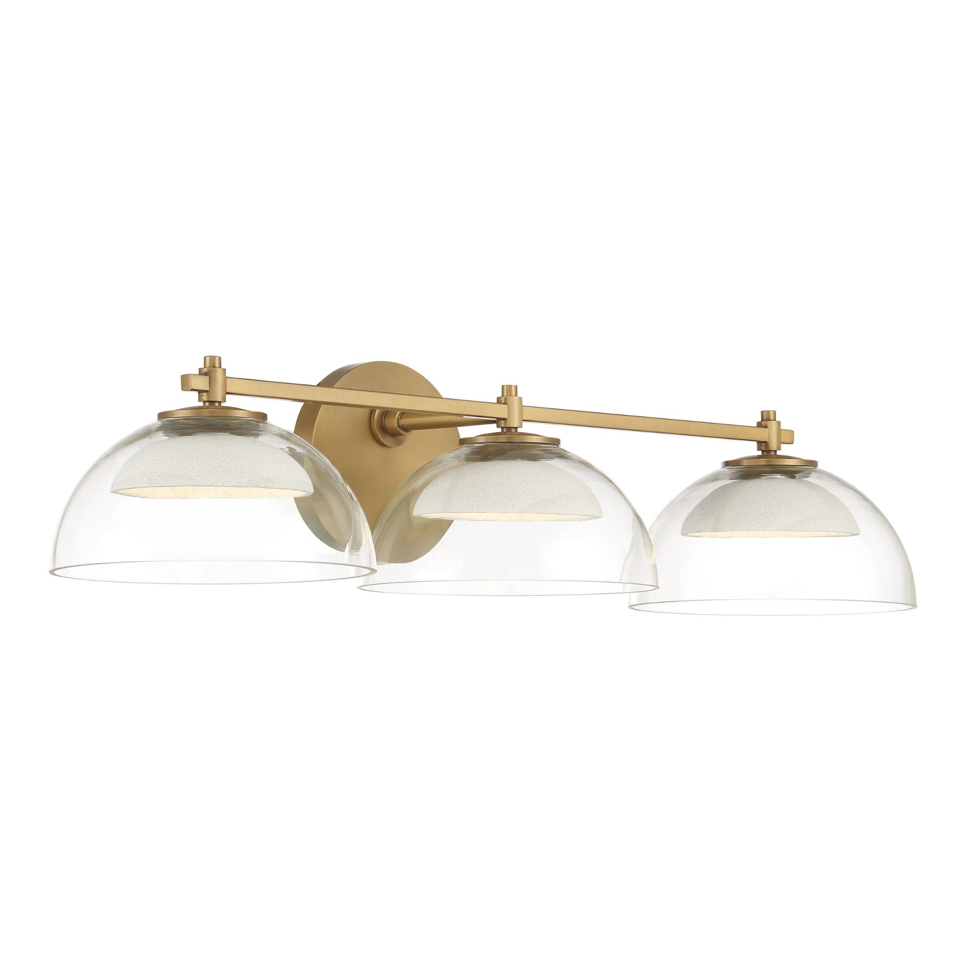 Minka-Lavery Halwynd 25.25 in. Vanity Light, Legacy Brass with Clear Glass & Textured Cement Dome Shades
