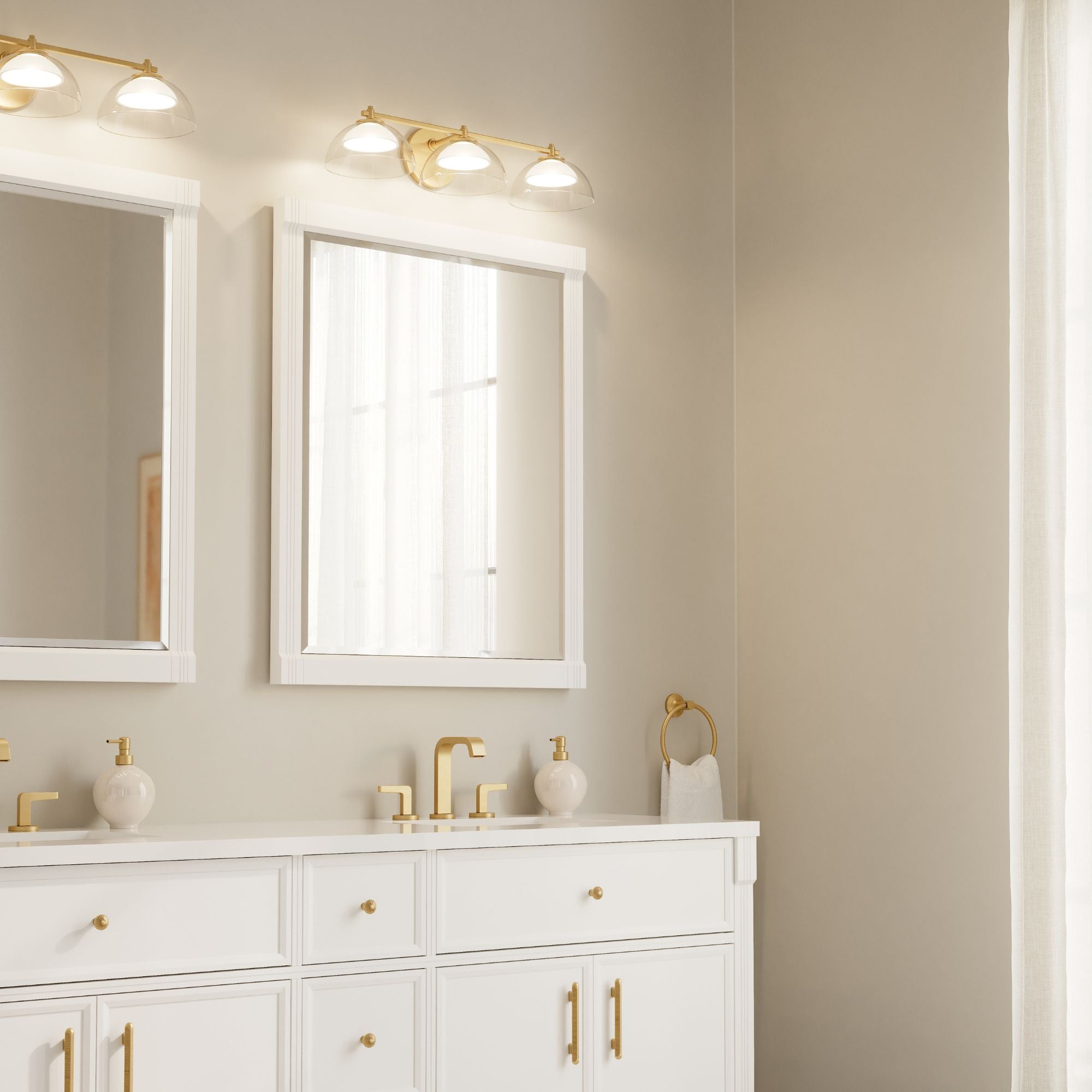 Minka-Lavery Halwynd Vanity Light, Legacy Brass with Clear Glass & Textured Cement Dome Shades