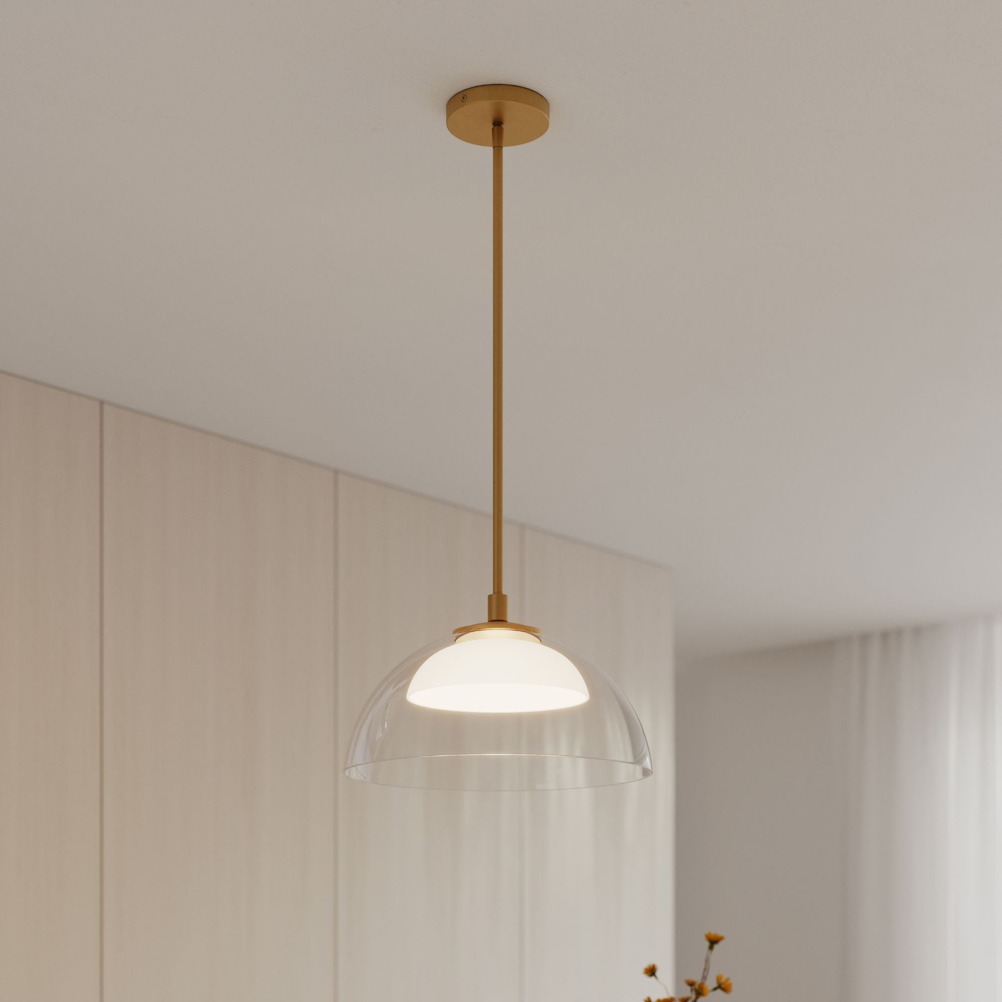 Minka-Lavery Halwynd 15 in. LED Pendant, Legacy Brass with Clear Glass and Textured Cement Dome