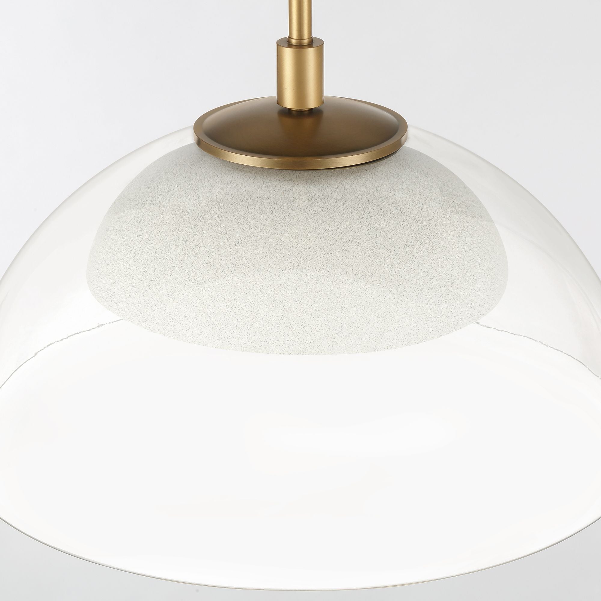 Minka-Lavery Halwynd 15 in. LED Pendant, Legacy Brass with Clear Glass and Textured Cement Dome