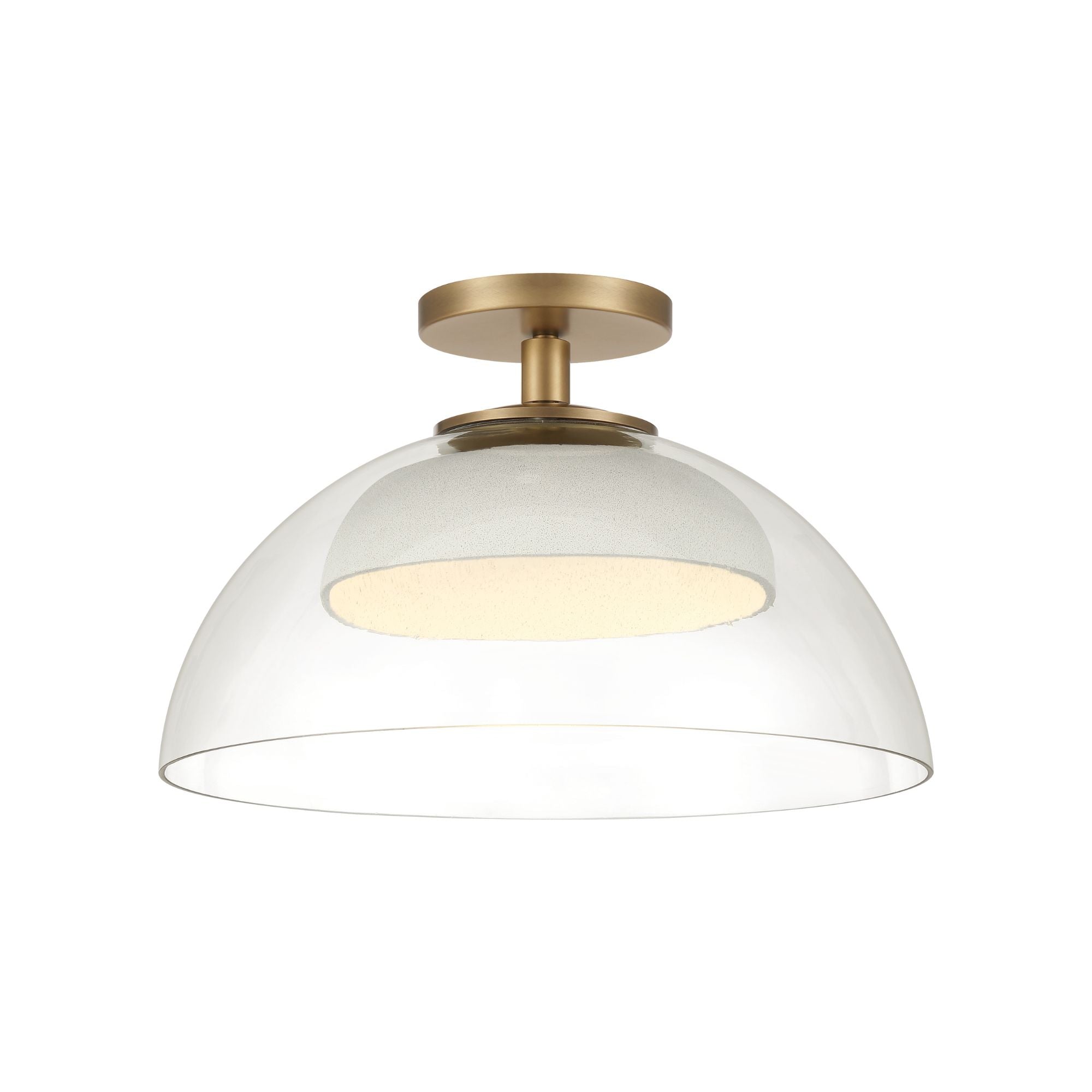 Minka-Lavery Halwynd 15 in. LED Pendant, Legacy Brass with Clear Glass and Textured Cement Dome
