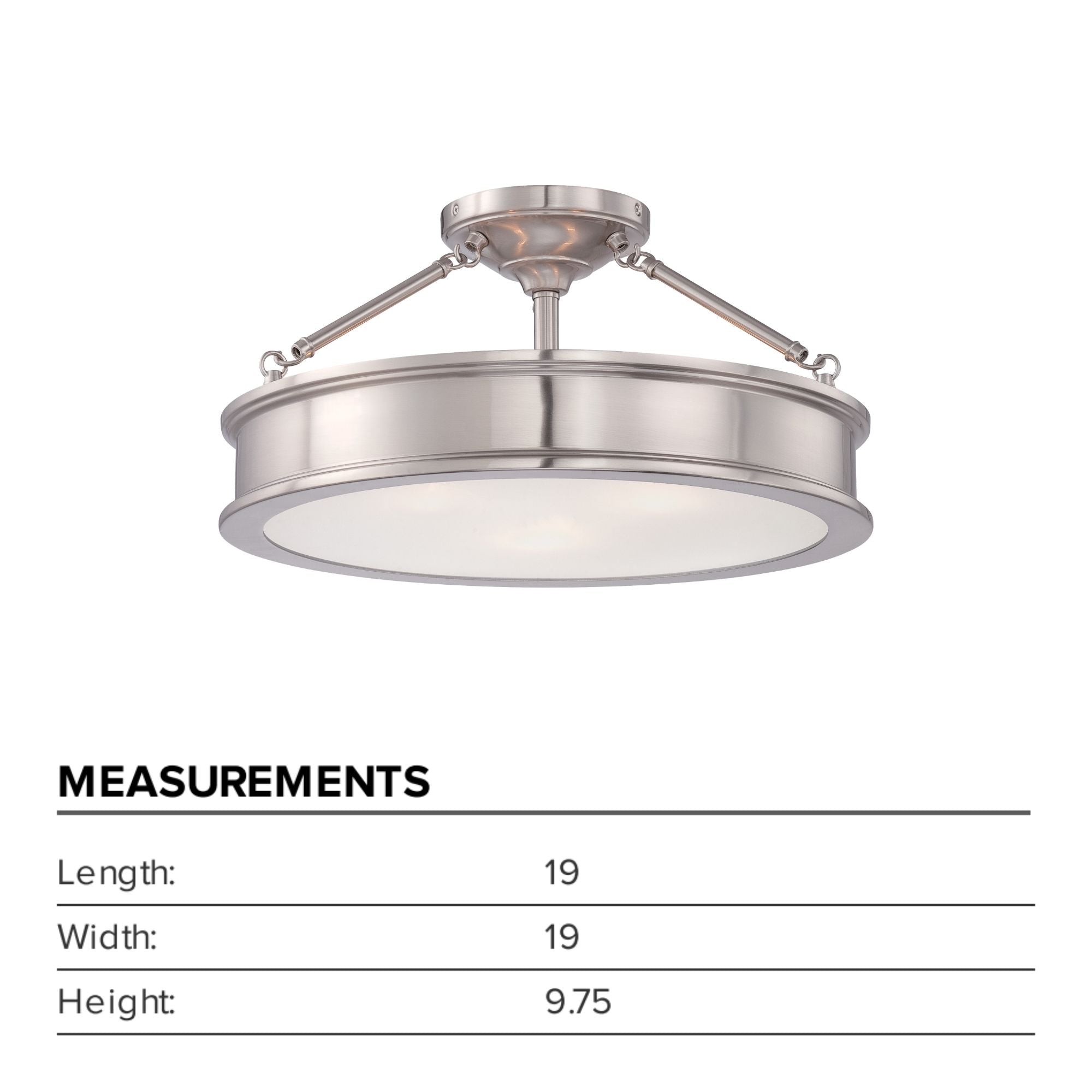 Harbour Point 19" 3-Light Semi-Flush Mount, Brushed Nickel Finish