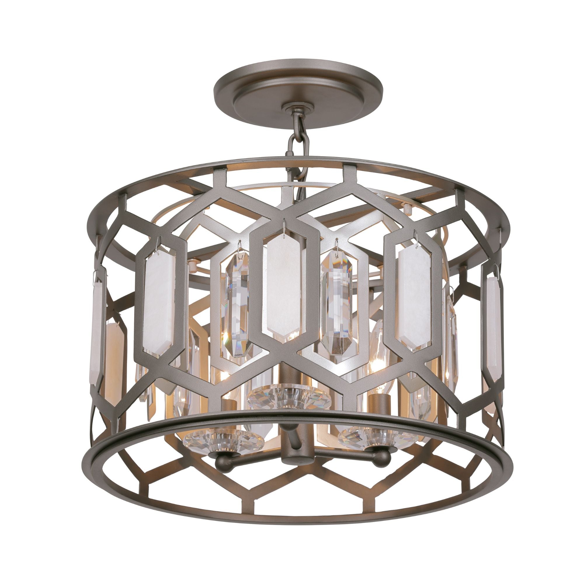 Hexly 16" 3-Light Semi-Flush Mount, Bronze & Sultry Silver Finish