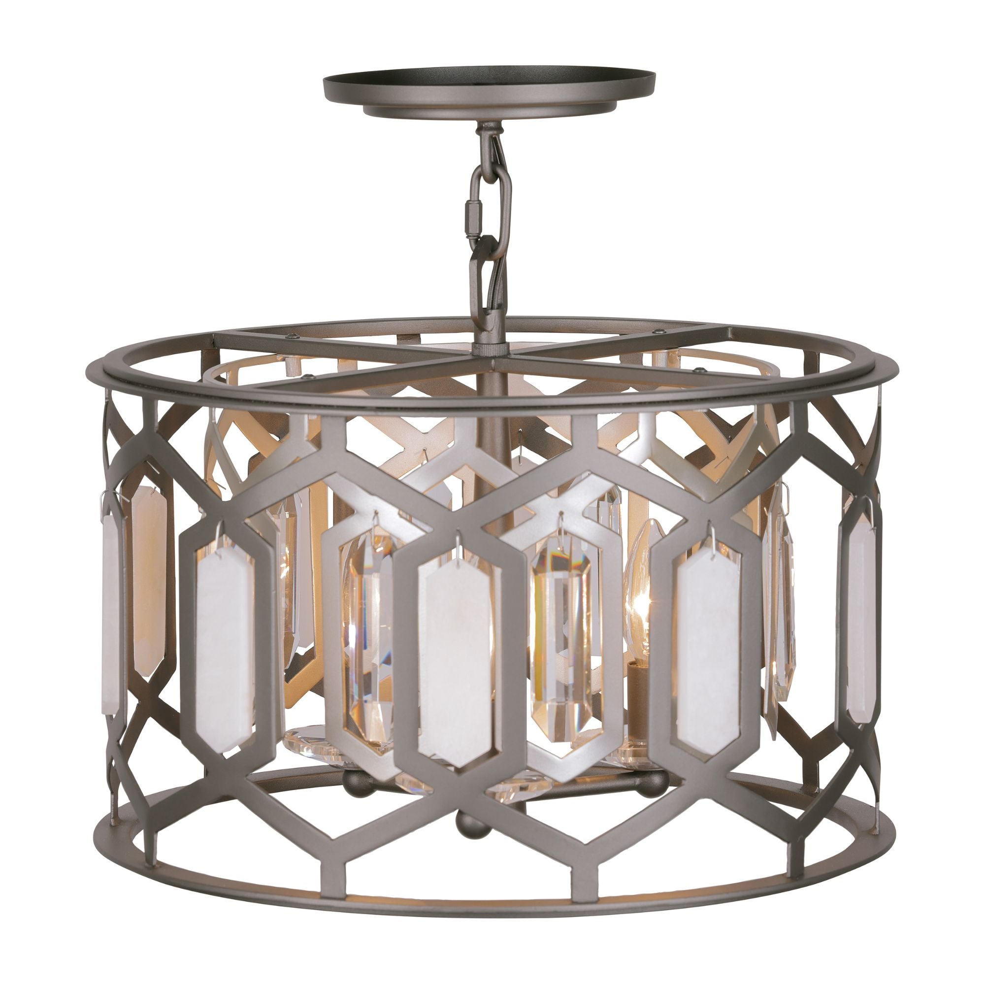 Hexly 16" 3-Light Semi-Flush Mount, Bronze & Sultry Silver Finish