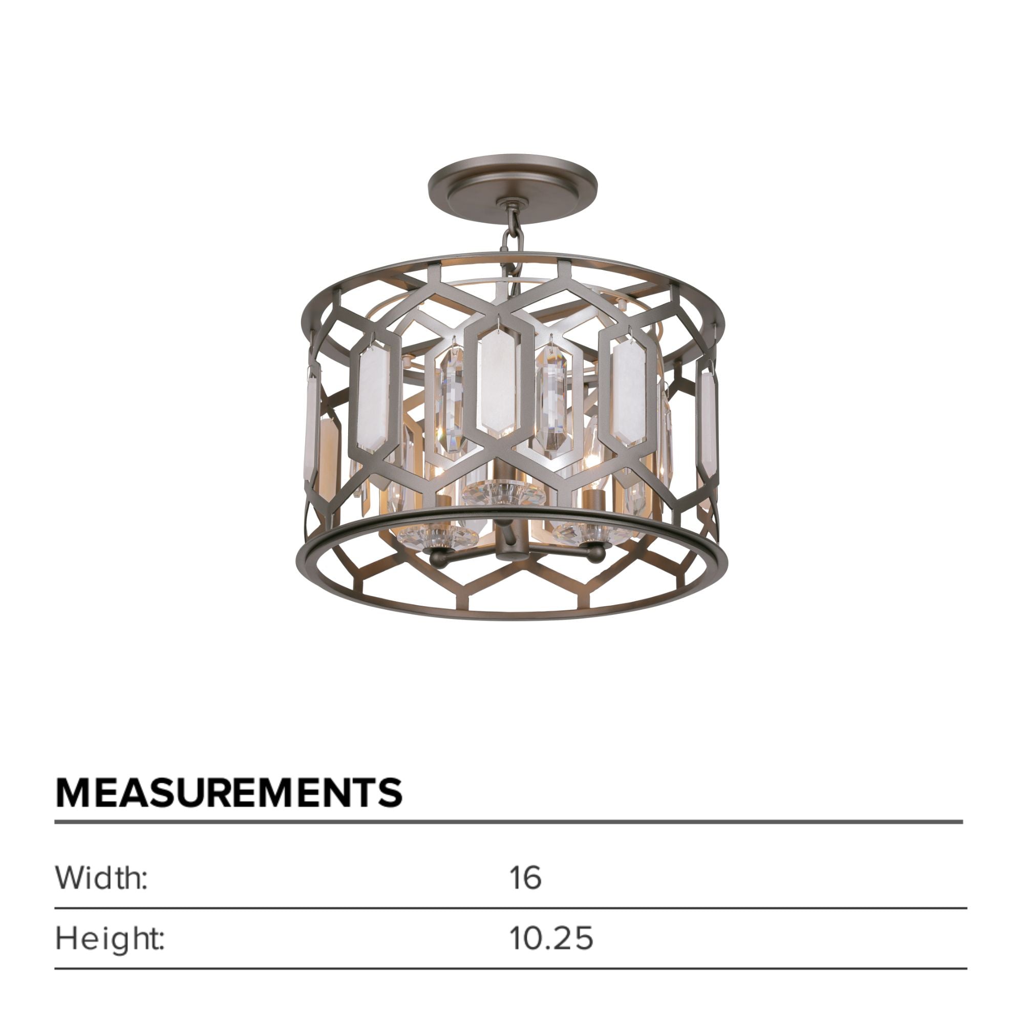 Hexly 16" 3-Light Semi-Flush Mount, Bronze & Sultry Silver Finish