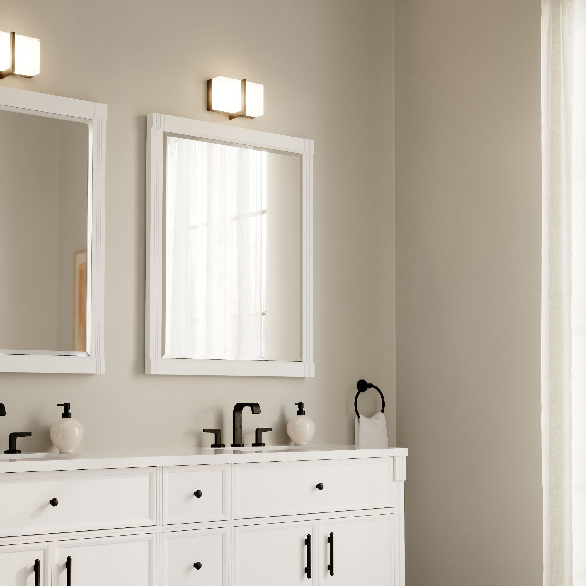 Minka-Lavery High Rise 8.5 in. LED Bath Bar, Dark Matte Black & White Glass