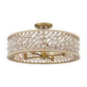 Horsmore 20" 4-Light Semi-Flush Mount, Legacy Brass Finish with Bleached Wooden Beads