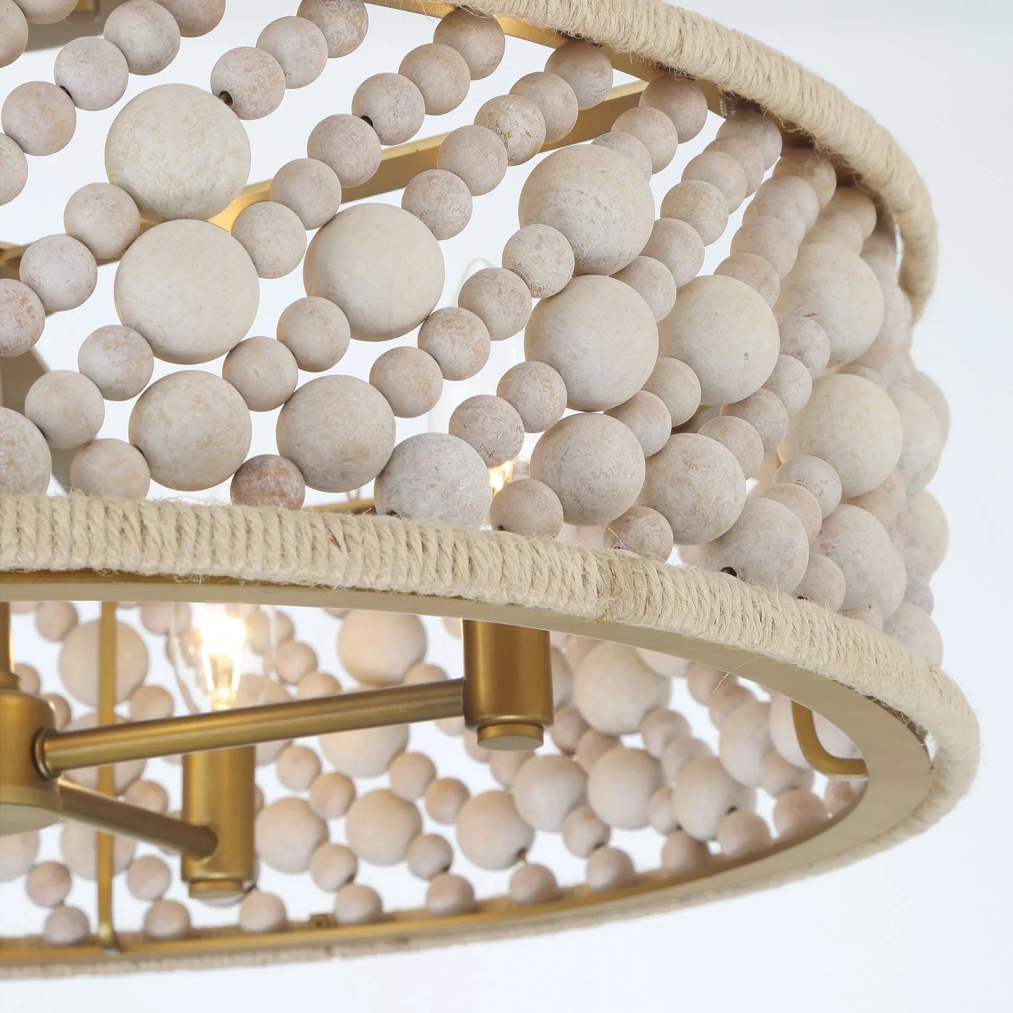 Horsmore 20" 4-Light Semi-Flush Mount, Legacy Brass Finish with Bleached Wooden Beads