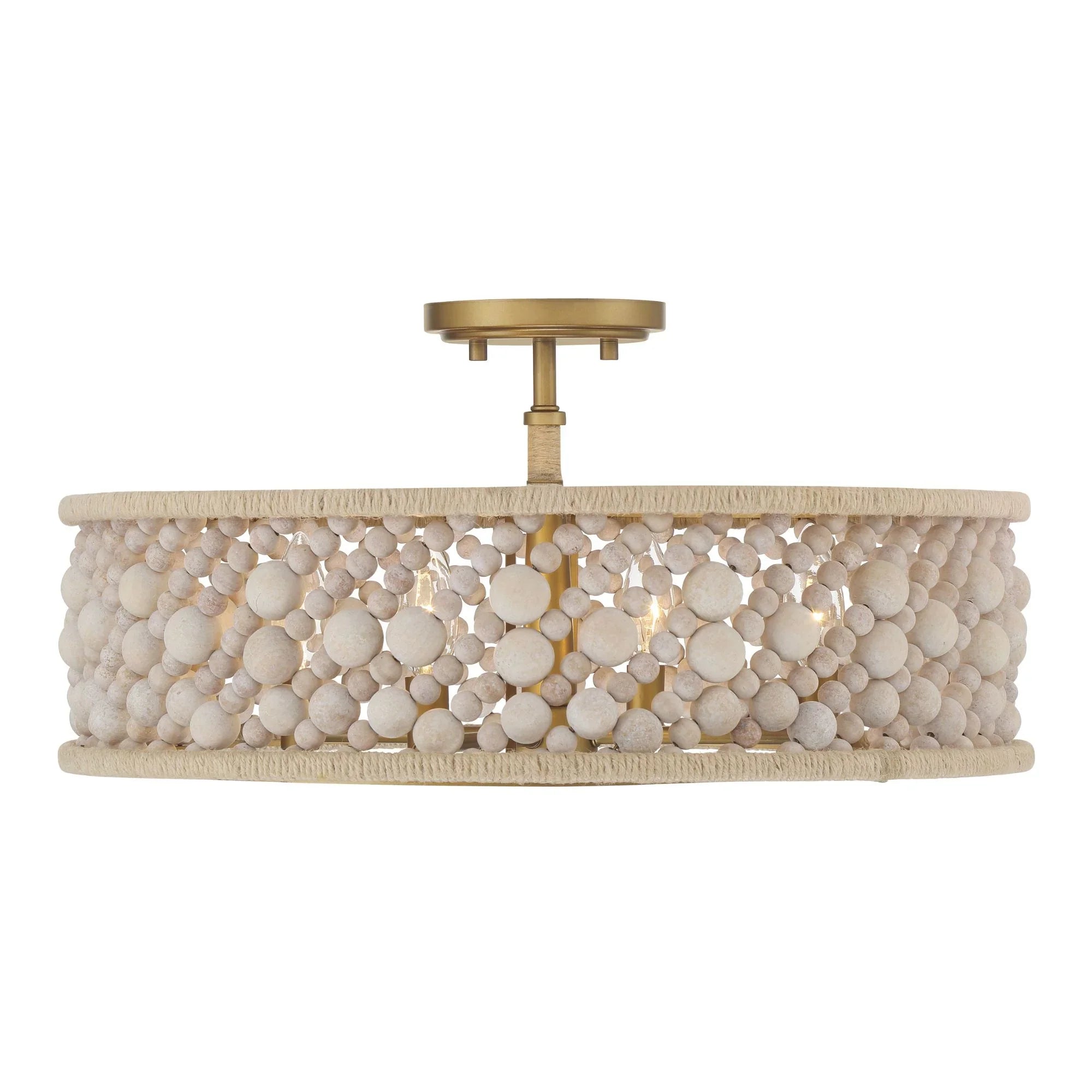 Horsmore 20" 4-Light Semi-Flush Mount, Legacy Brass Finish with Bleached Wooden Beads